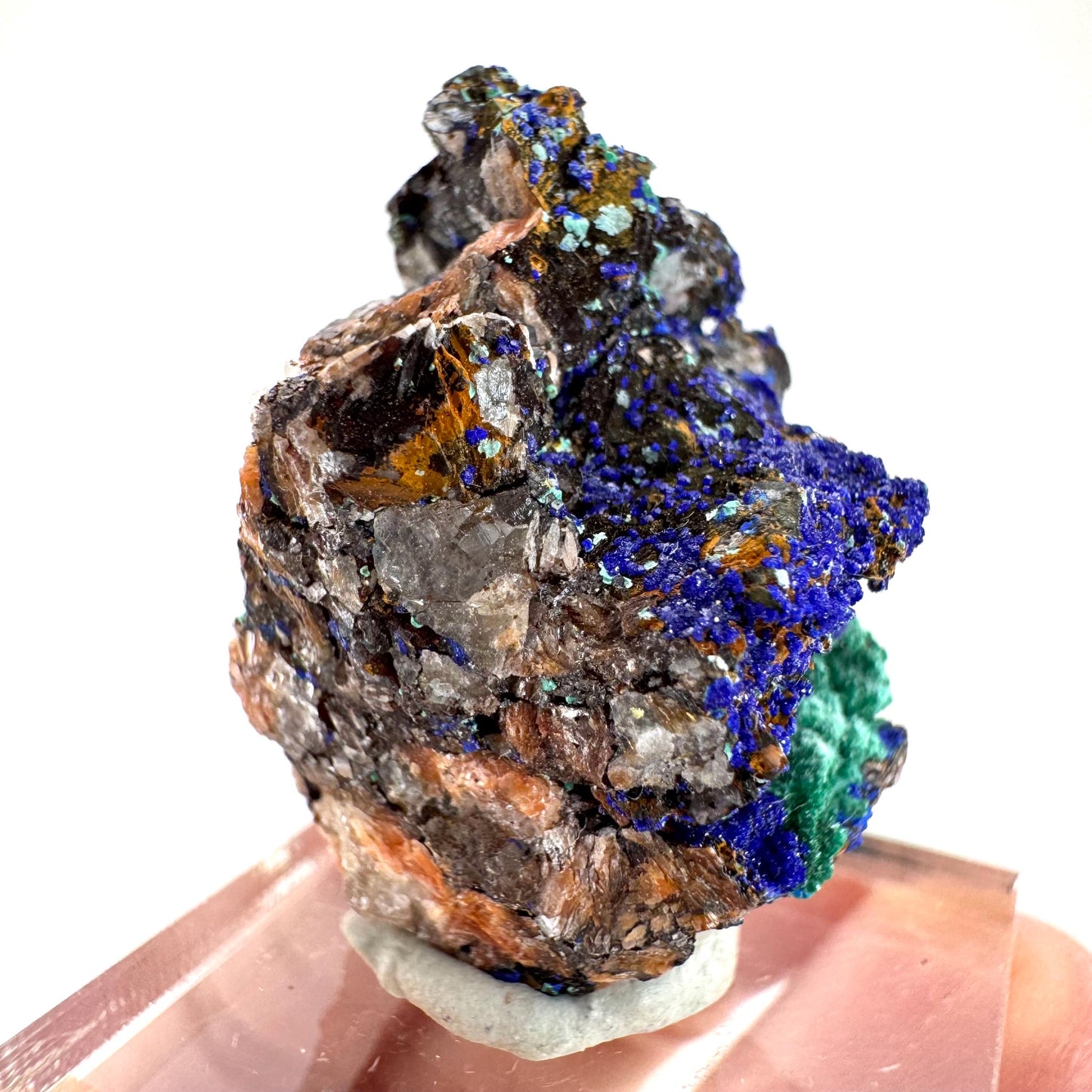 Azurite with Malachite | natural blue crystal cluster, raw mineral specimen from Morocco
