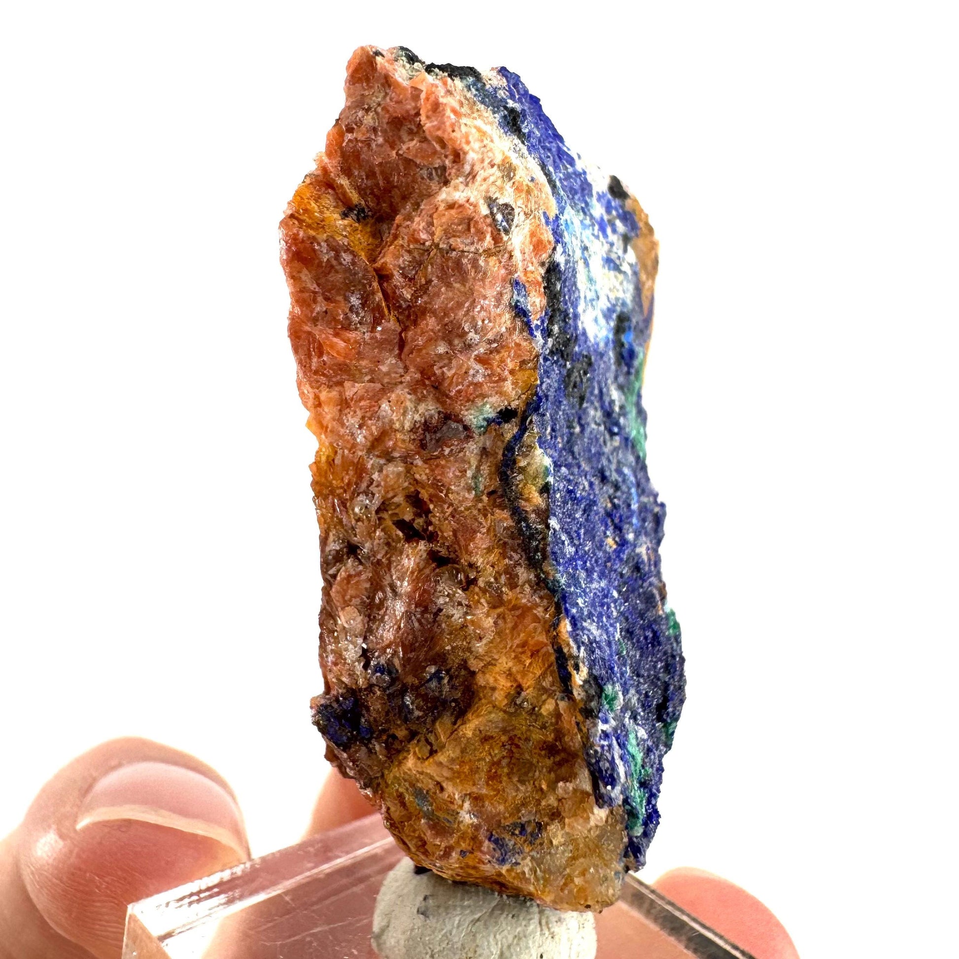 Azurite with Malachite | natural blue crystal cluster, raw mineral specimen from Morocco