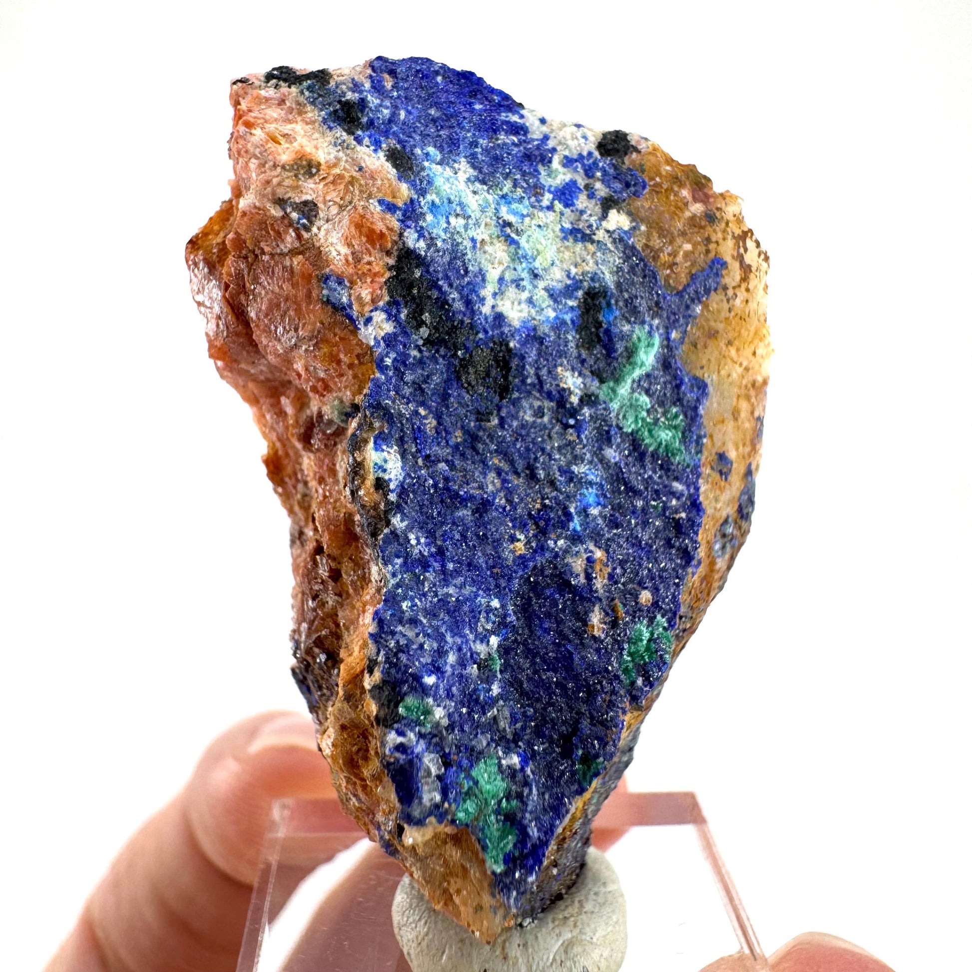 Azurite with Malachite | natural blue crystal cluster, raw mineral specimen from Morocco