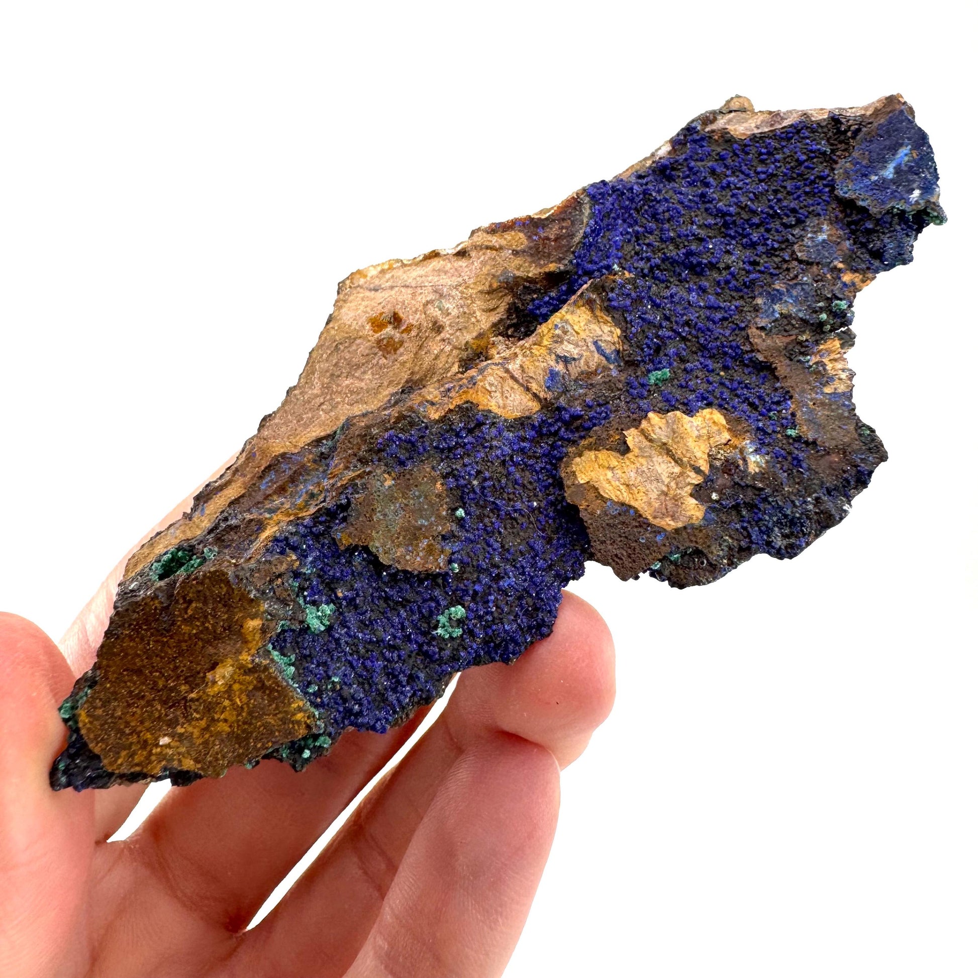 Azurite with Malachite | natural blue crystal cluster, raw mineral specimen from Morocco