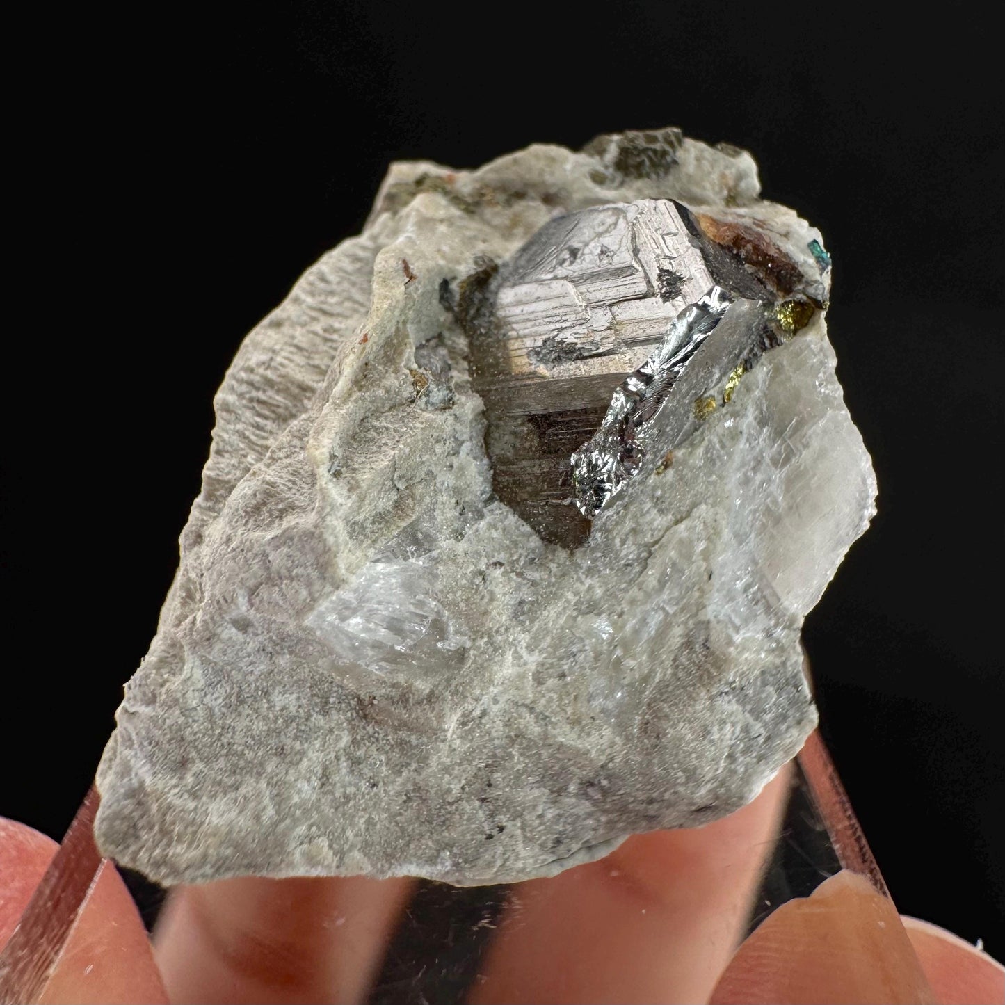 Rare! Carrollite on Calcite | raw natural crystal cluster, metallic mineral specimen