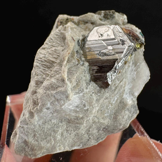 Rare! Carrollite on Calcite | raw natural crystal cluster, metallic mineral specimen