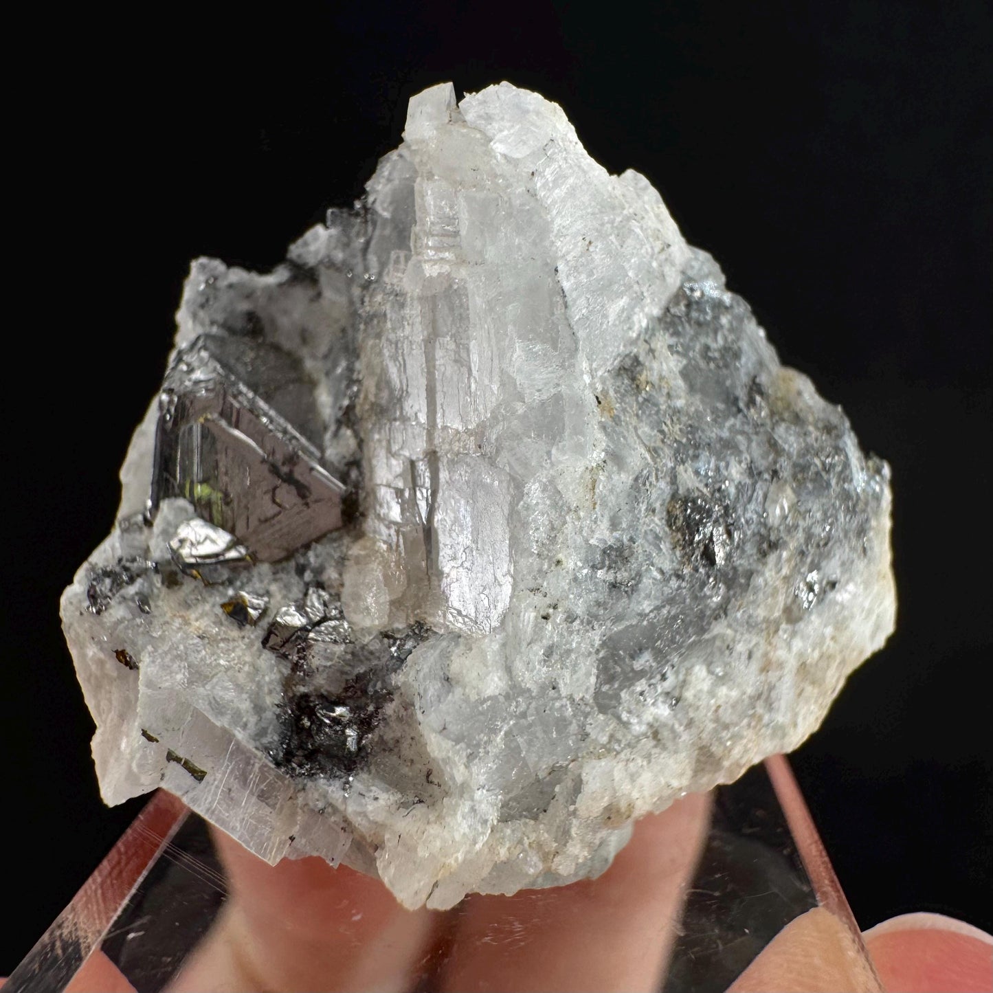 Rare! Carrollite on Calcite | raw natural crystal cluster, metallic mineral specimen