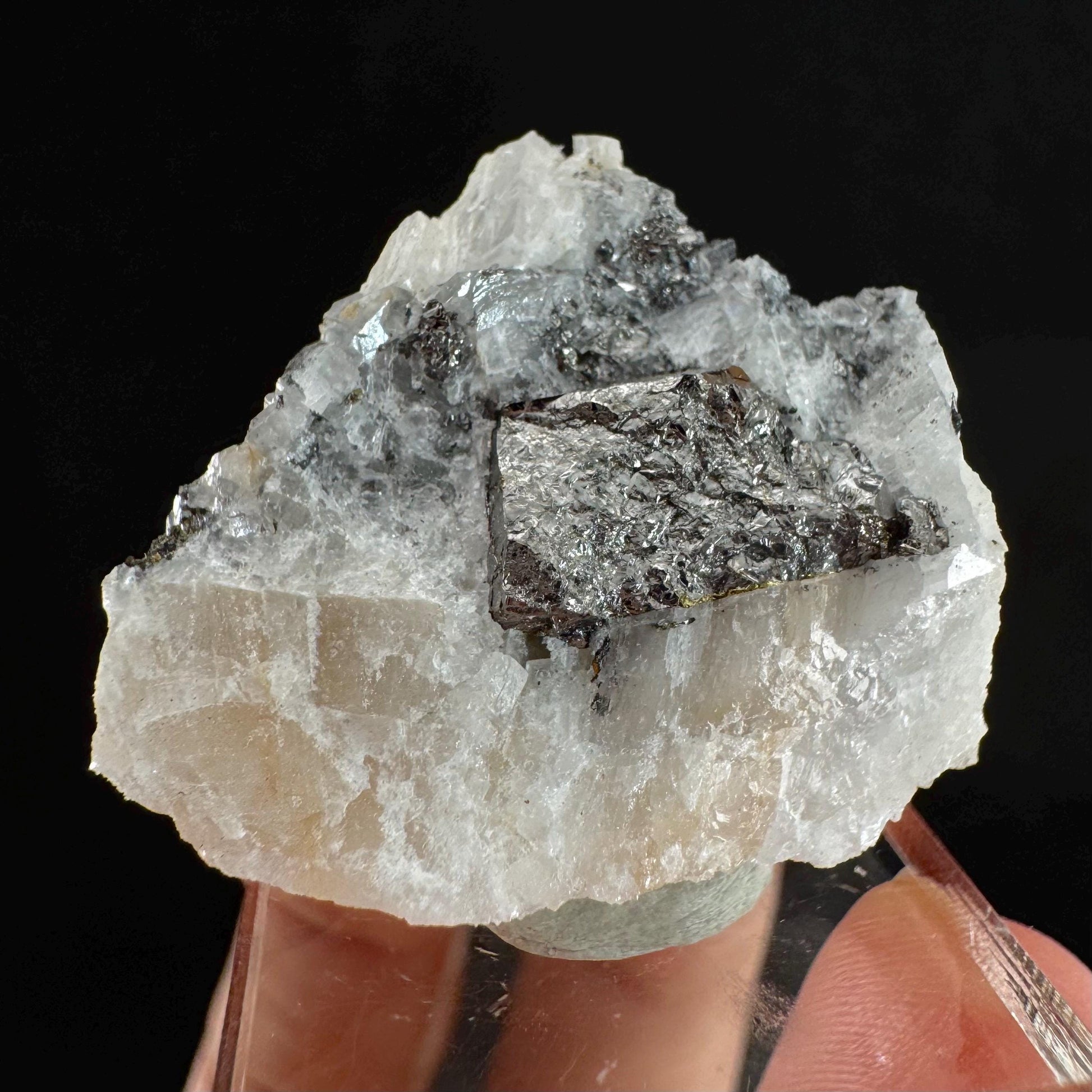 Rare! Carrollite on Calcite | raw natural crystal cluster, metallic mineral specimen