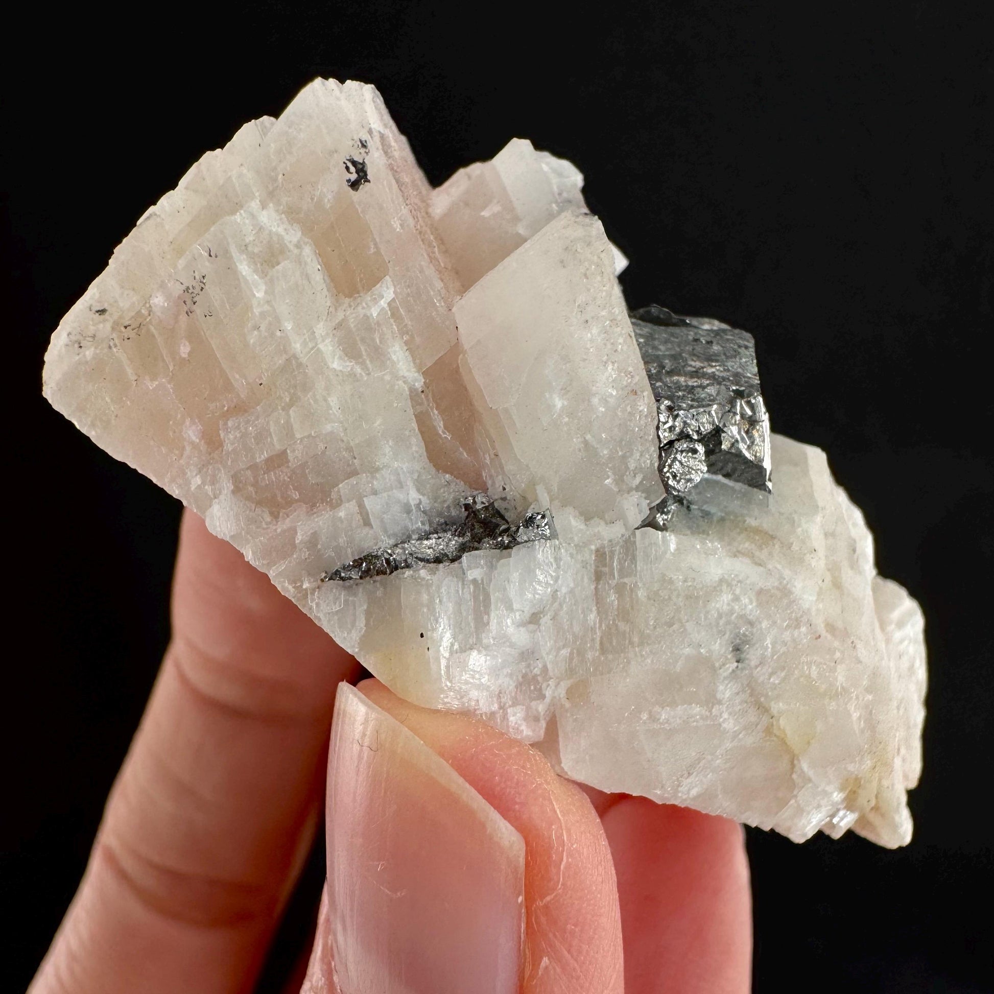 Rare! Carrollite on Calcite | raw natural crystal cluster, metallic mineral specimen