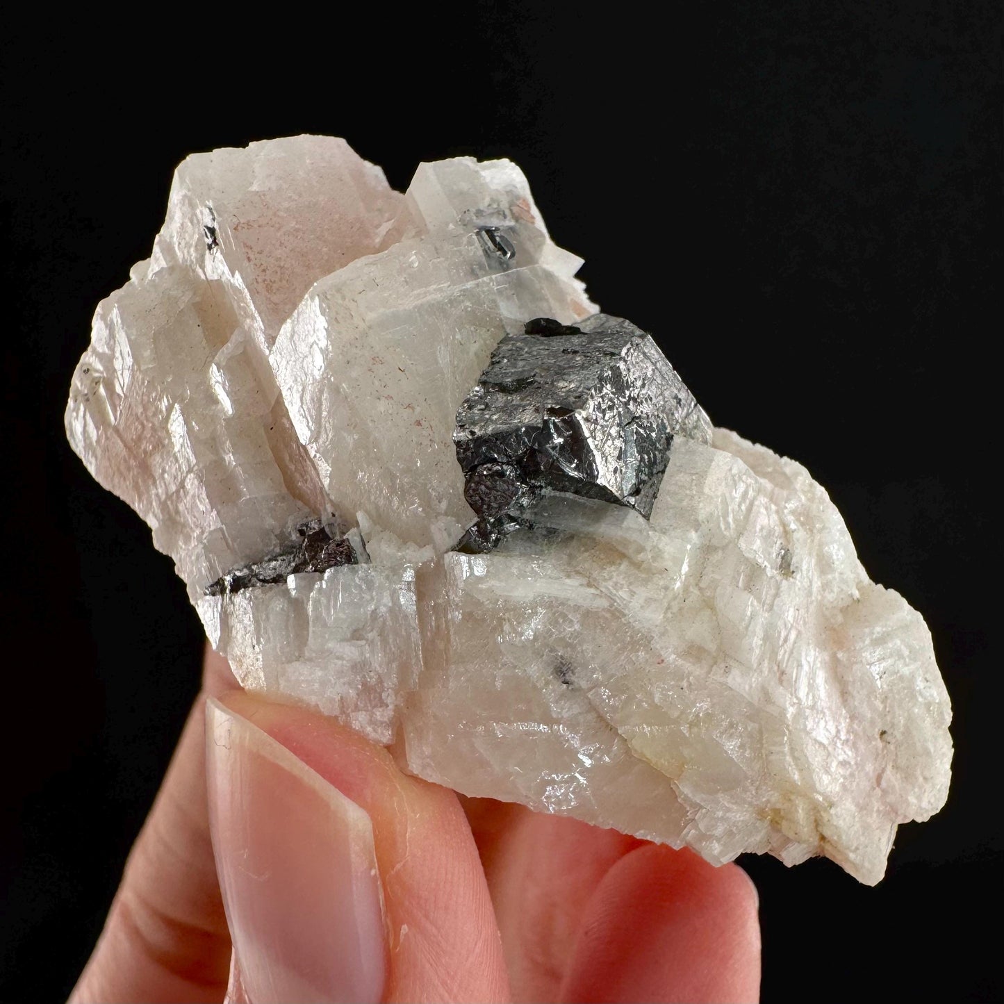 Rare! Carrollite on Calcite | raw natural crystal cluster, metallic mineral specimen