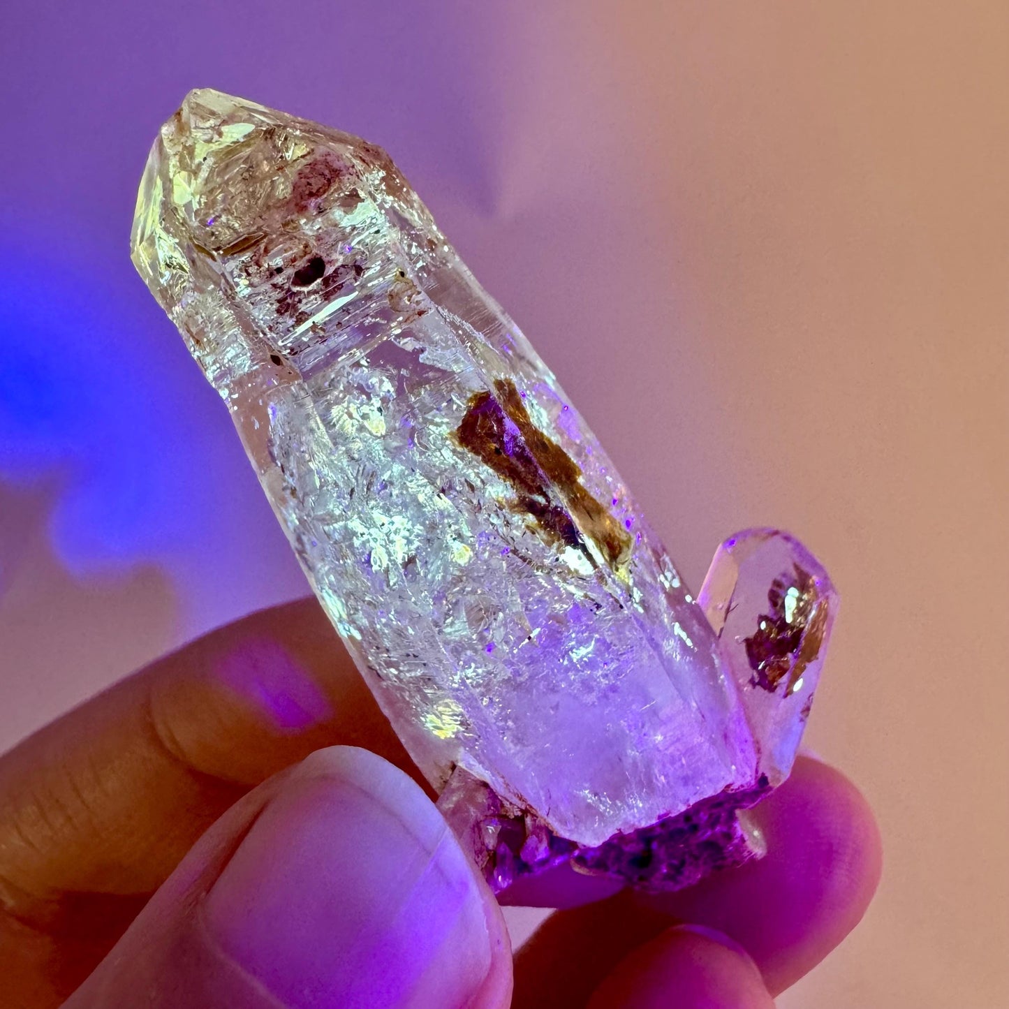 Firefly Petroleum Quartz | UV reactive crystal, fluorescent mineral from Madagascar