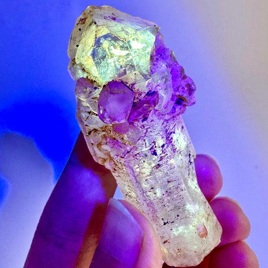 Firefly Petroleum Quartz Sceptre | UV reactive crystal, fluorescent mineral from Madagascar