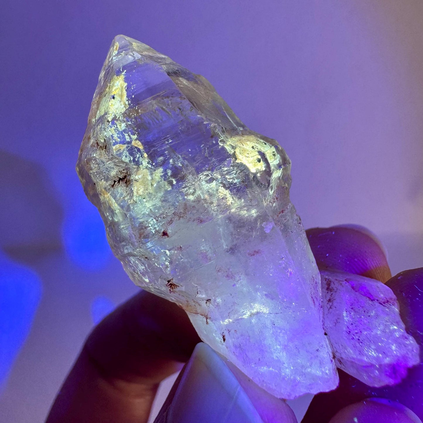 Firefly Petroleum Quartz Sceptre | UV reactive crystal, fluorescent mineral from Madagascar