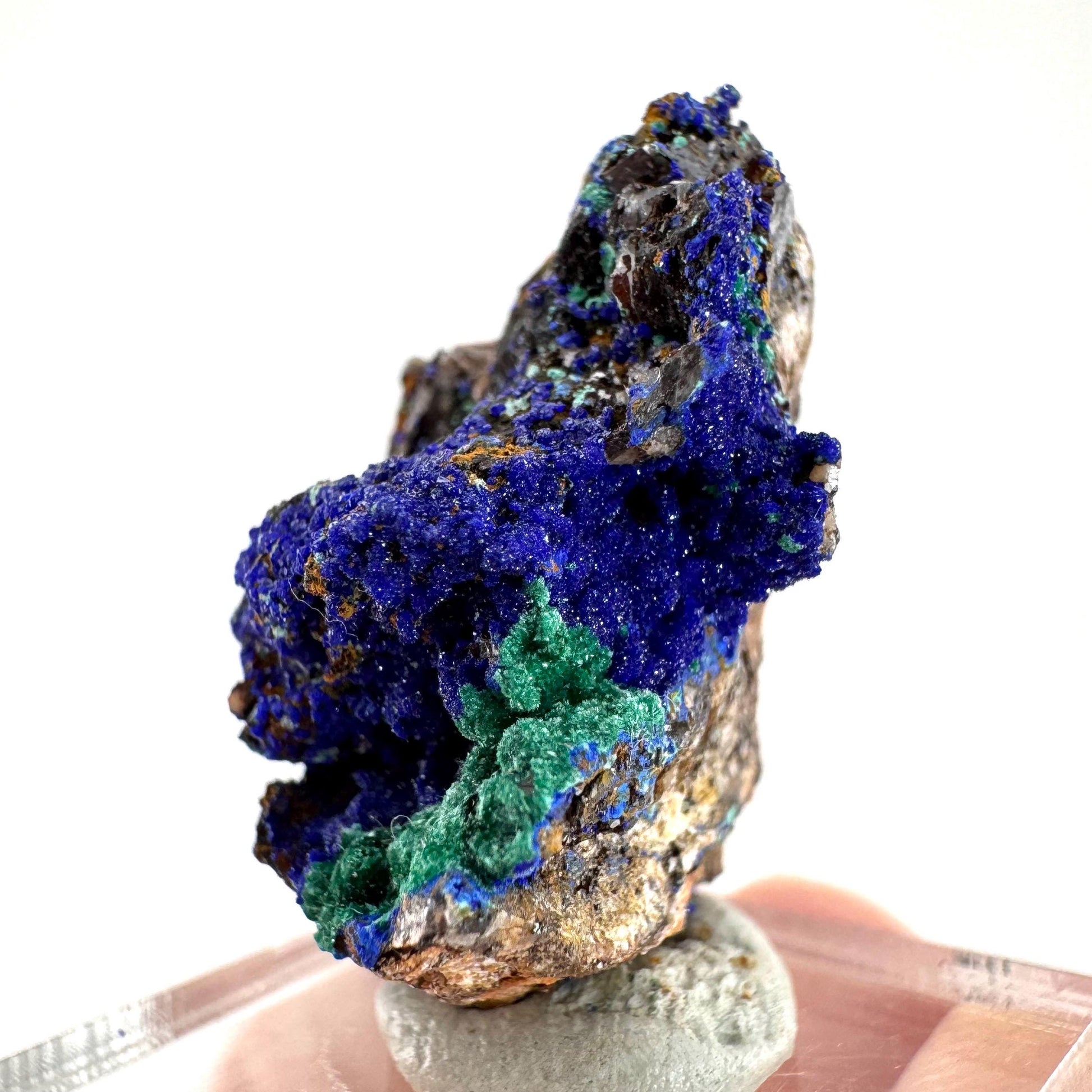 Azurite with Malachite | natural blue crystal cluster, raw mineral specimen from Morocco
