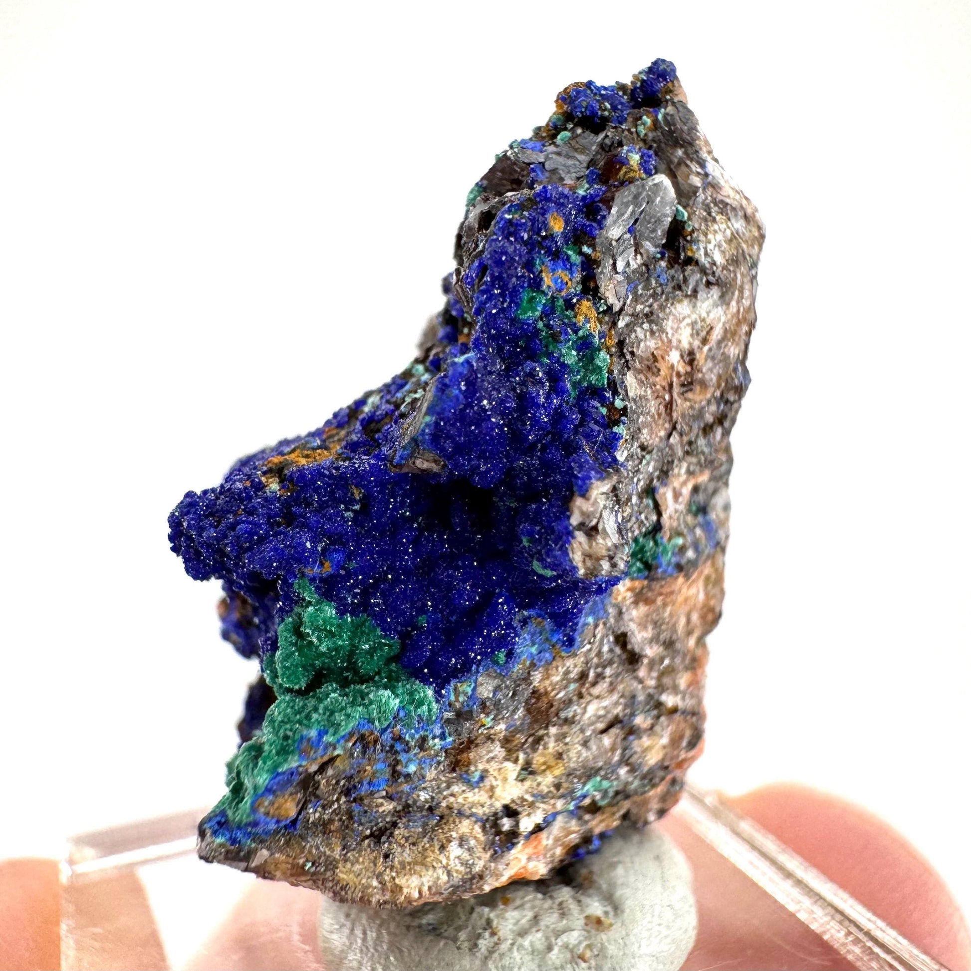 Azurite with Malachite | natural blue crystal cluster, raw mineral specimen from Morocco