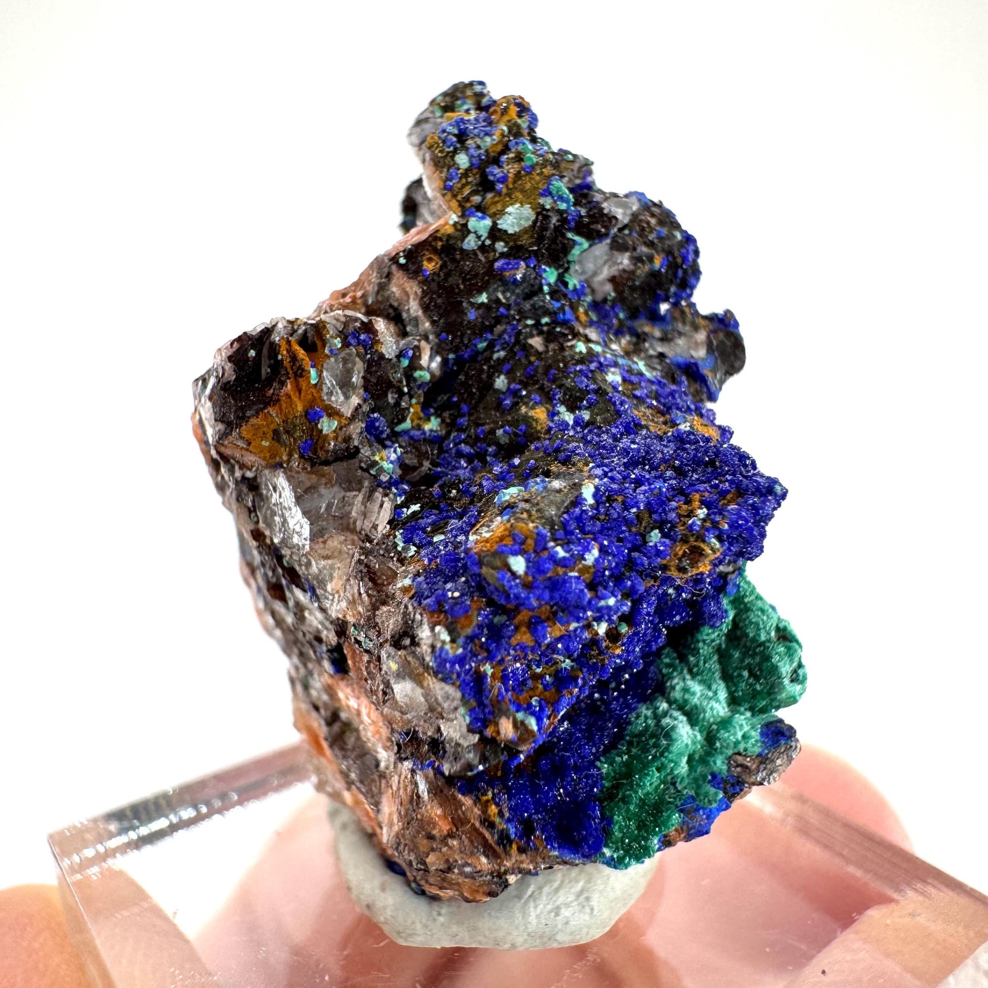 Azurite with Malachite | natural blue crystal cluster, raw mineral specimen from Morocco