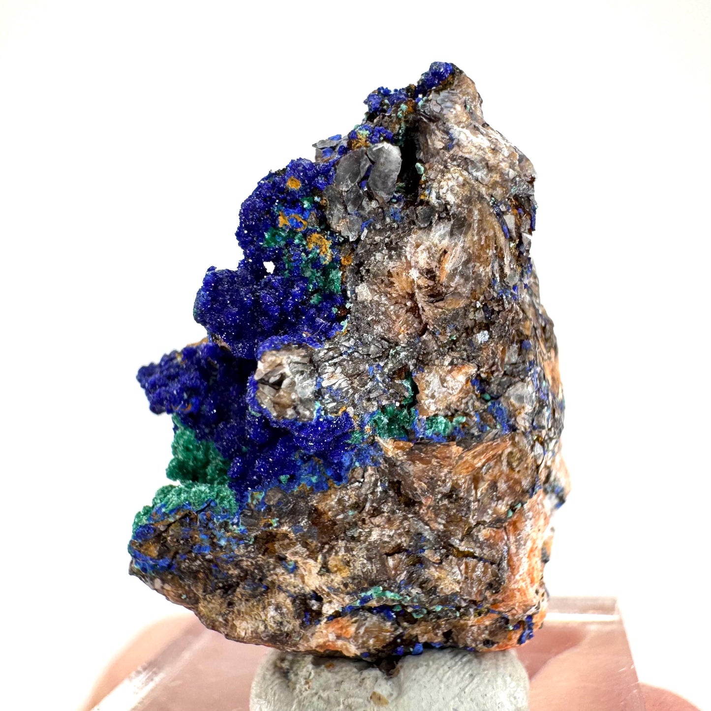 Azurite with Malachite | natural blue crystal cluster, raw mineral specimen from Morocco