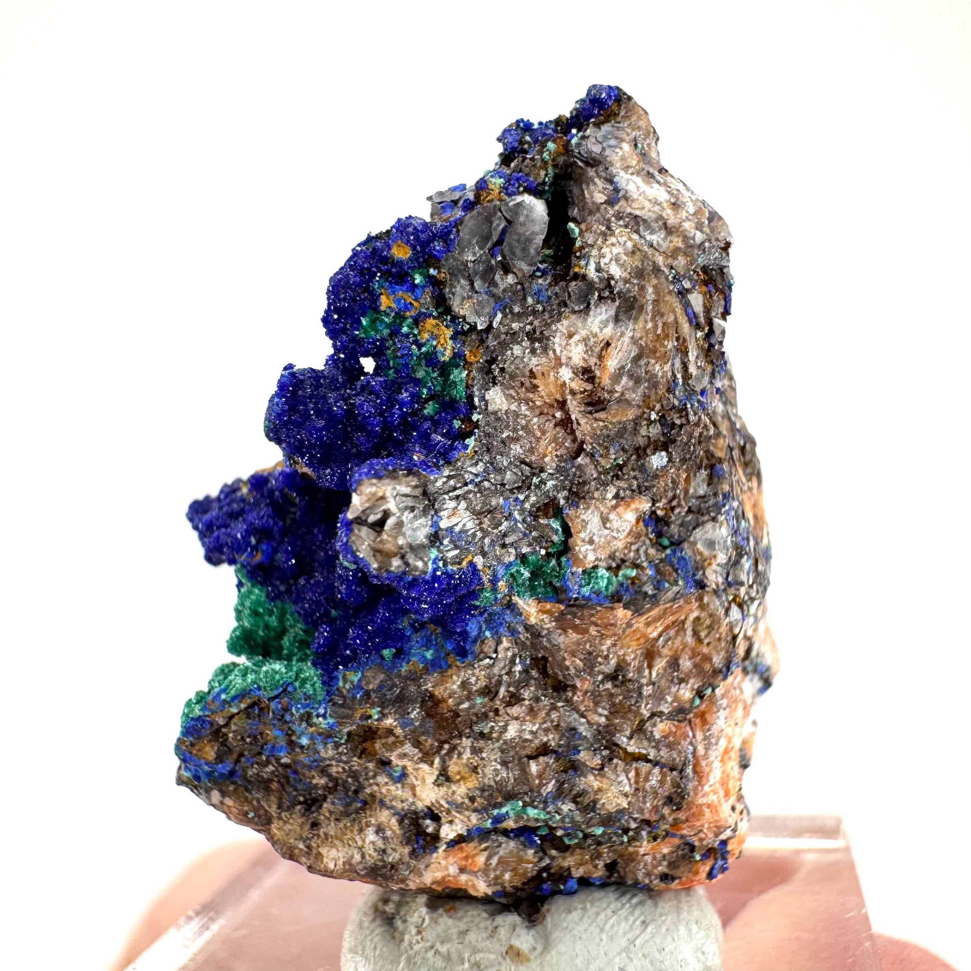 Azurite with Malachite | natural blue crystal cluster, raw mineral specimen from Morocco