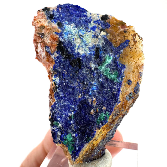 Azurite with Malachite | natural blue crystal cluster, raw mineral specimen from Morocco