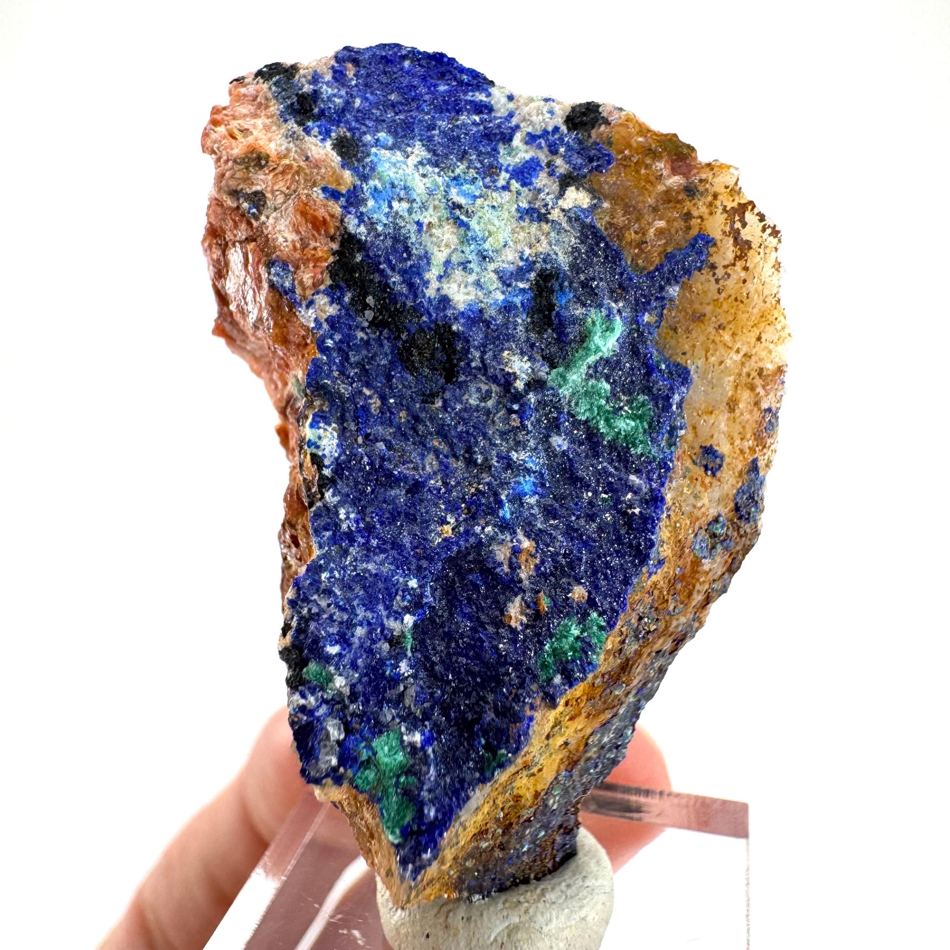 Azurite with Malachite | natural blue crystal cluster, raw mineral specimen from Morocco