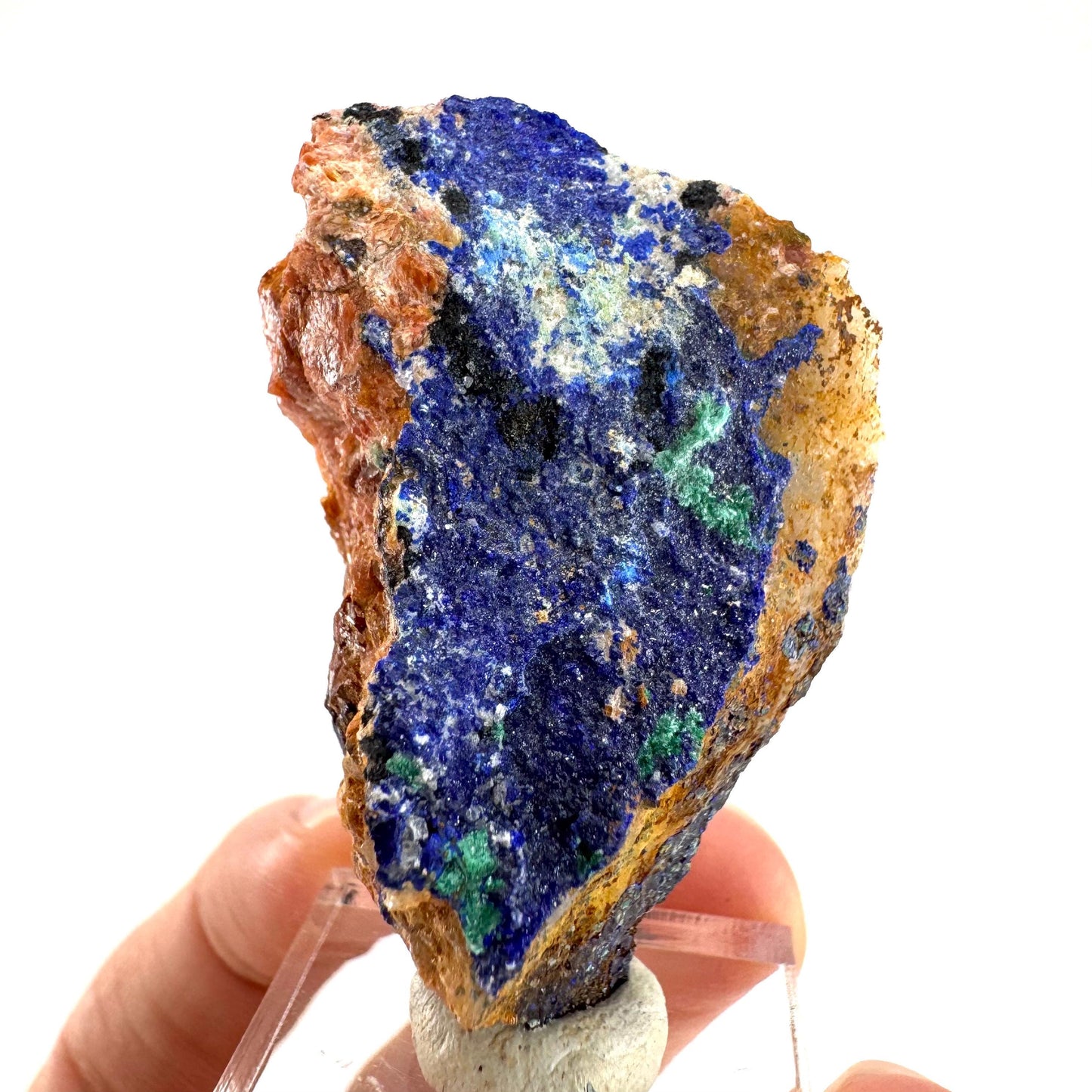 Azurite with Malachite | natural blue crystal cluster, raw mineral specimen from Morocco