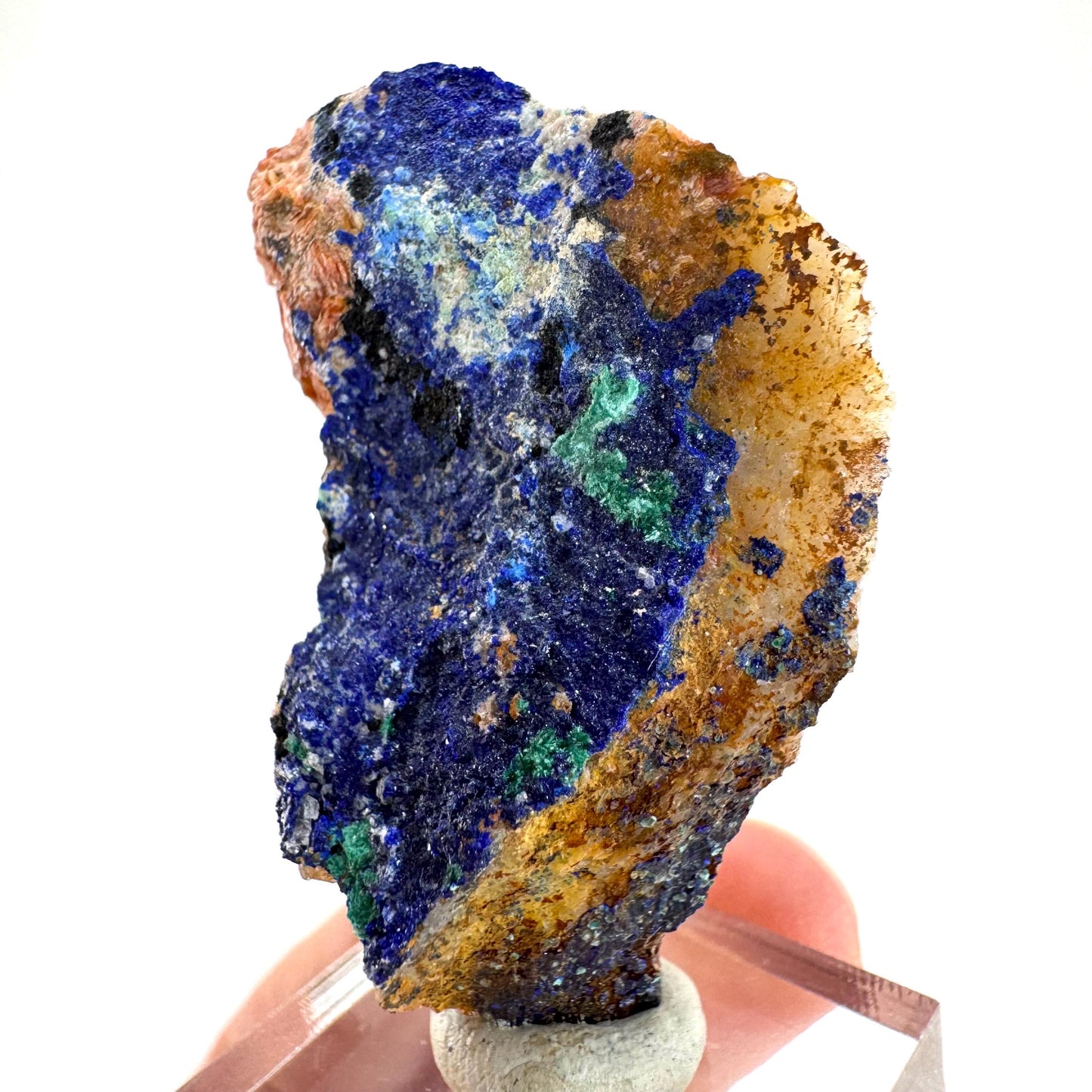 Azurite with Malachite | natural blue crystal cluster, raw mineral specimen from Morocco