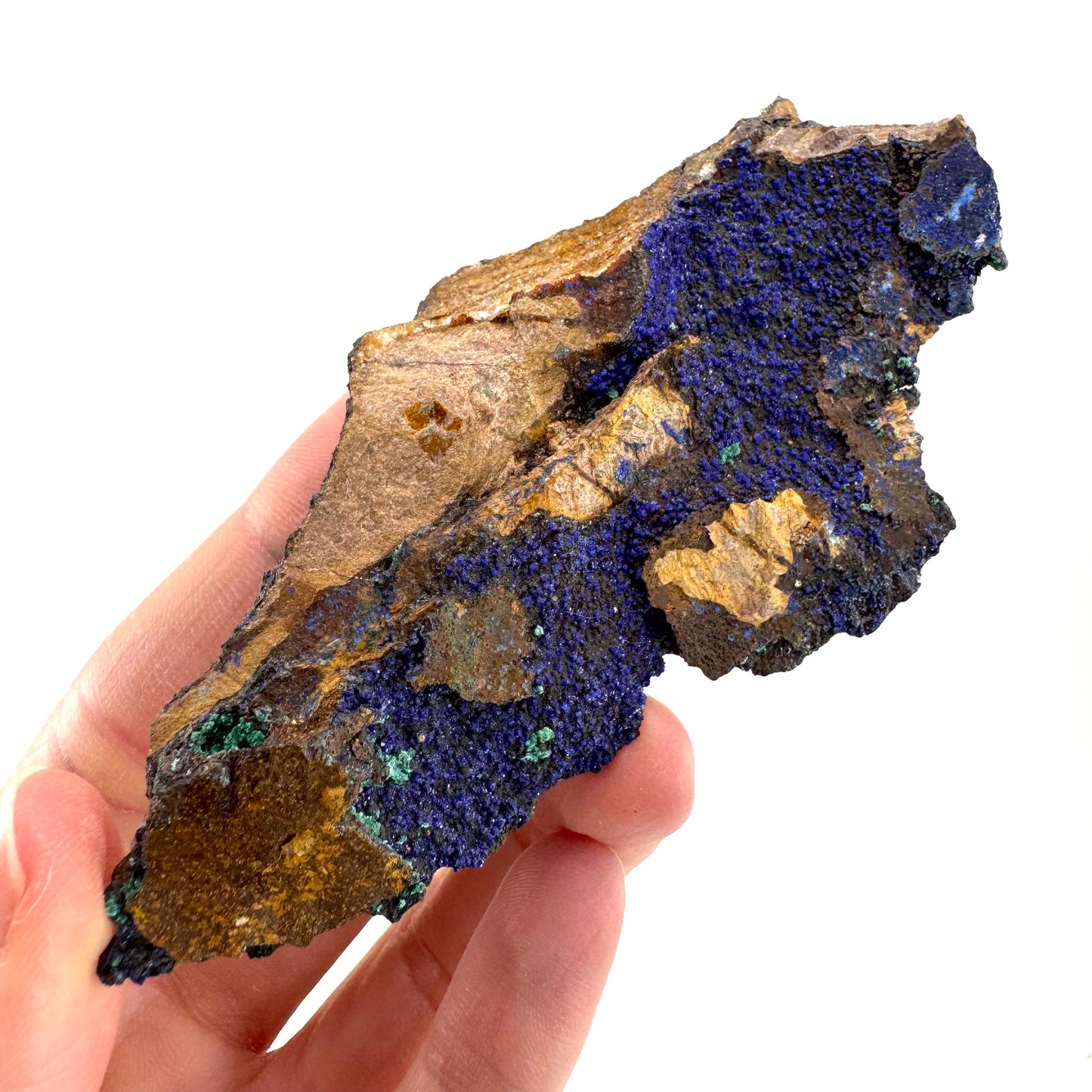 Azurite with Malachite | natural blue crystal cluster, raw mineral specimen from Morocco