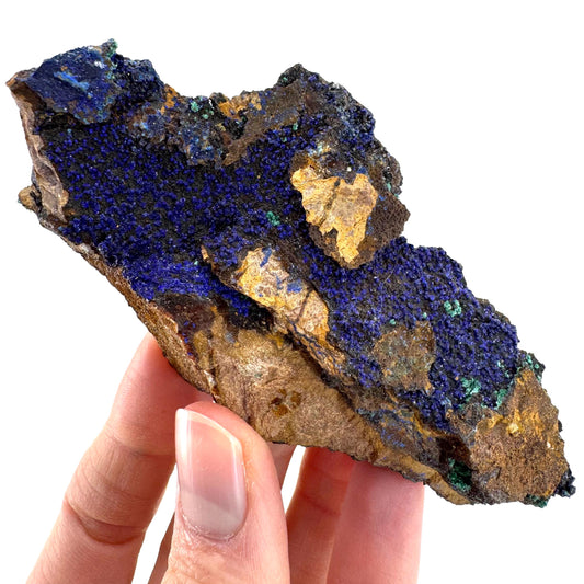 Azurite with Malachite | natural blue crystal cluster, raw mineral specimen from Morocco