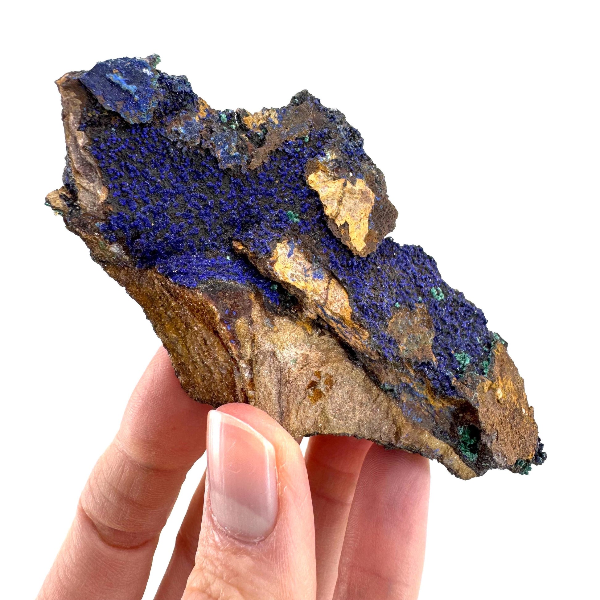 Azurite with Malachite | natural blue crystal cluster, raw mineral specimen from Morocco
