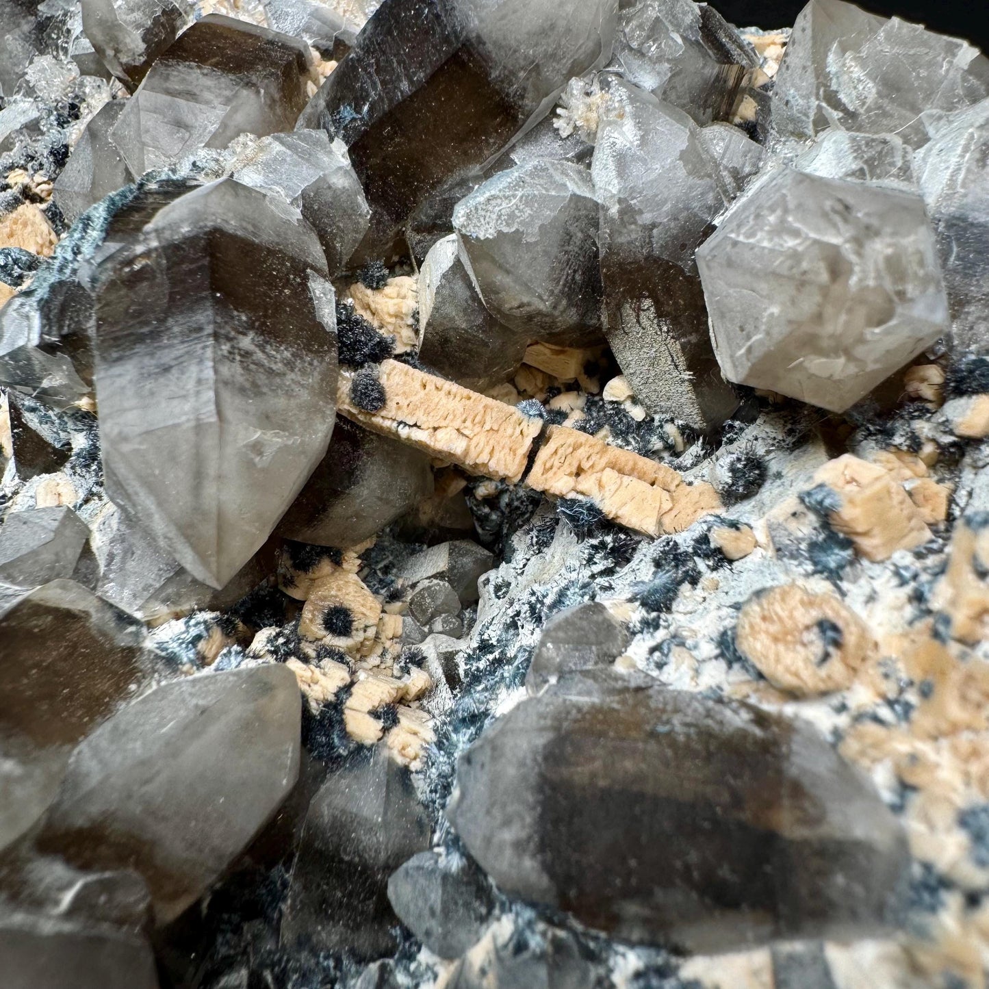 MASSIVE Smoky Quartz with Hyalite Opal, Feldspar, & Foitite | Crystal Cluster from Namibia