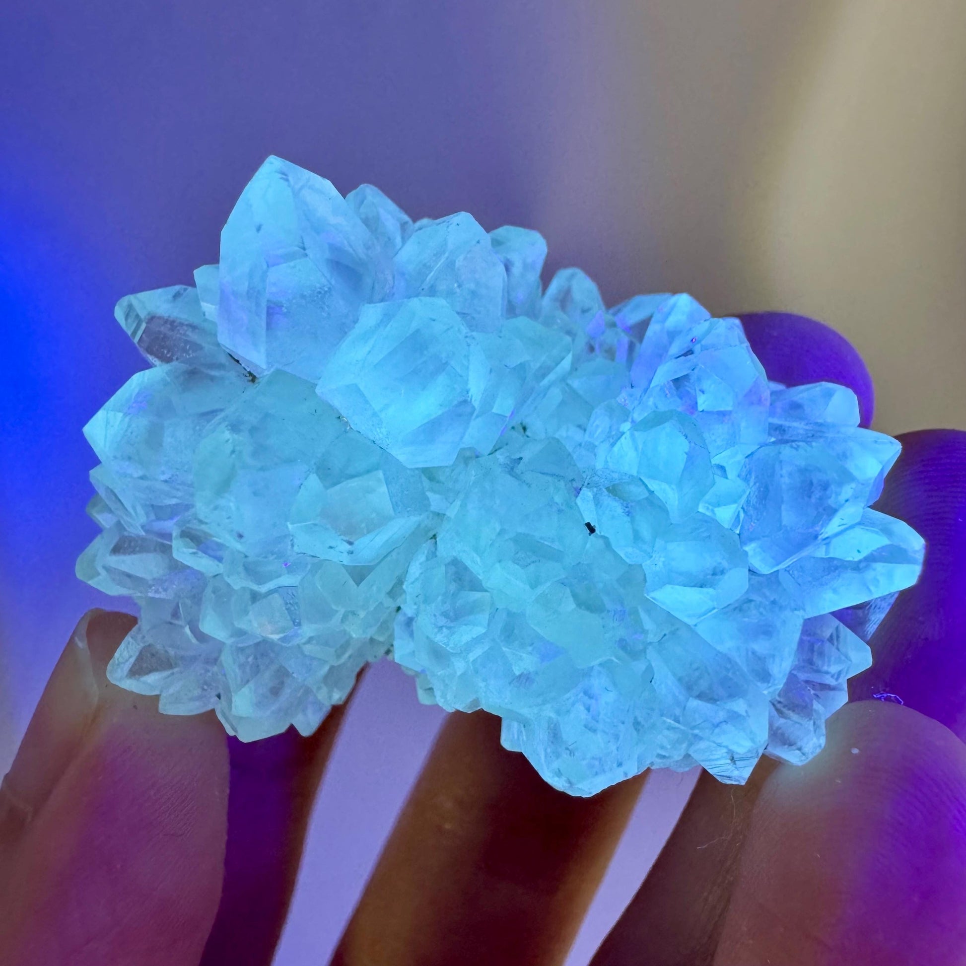 Fluorescent Calcite | UV-reactive raw crystal cluster, natural mineral specimen