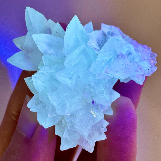 Fluorescent Calcite | UV-reactive raw crystal cluster, natural mineral specimen