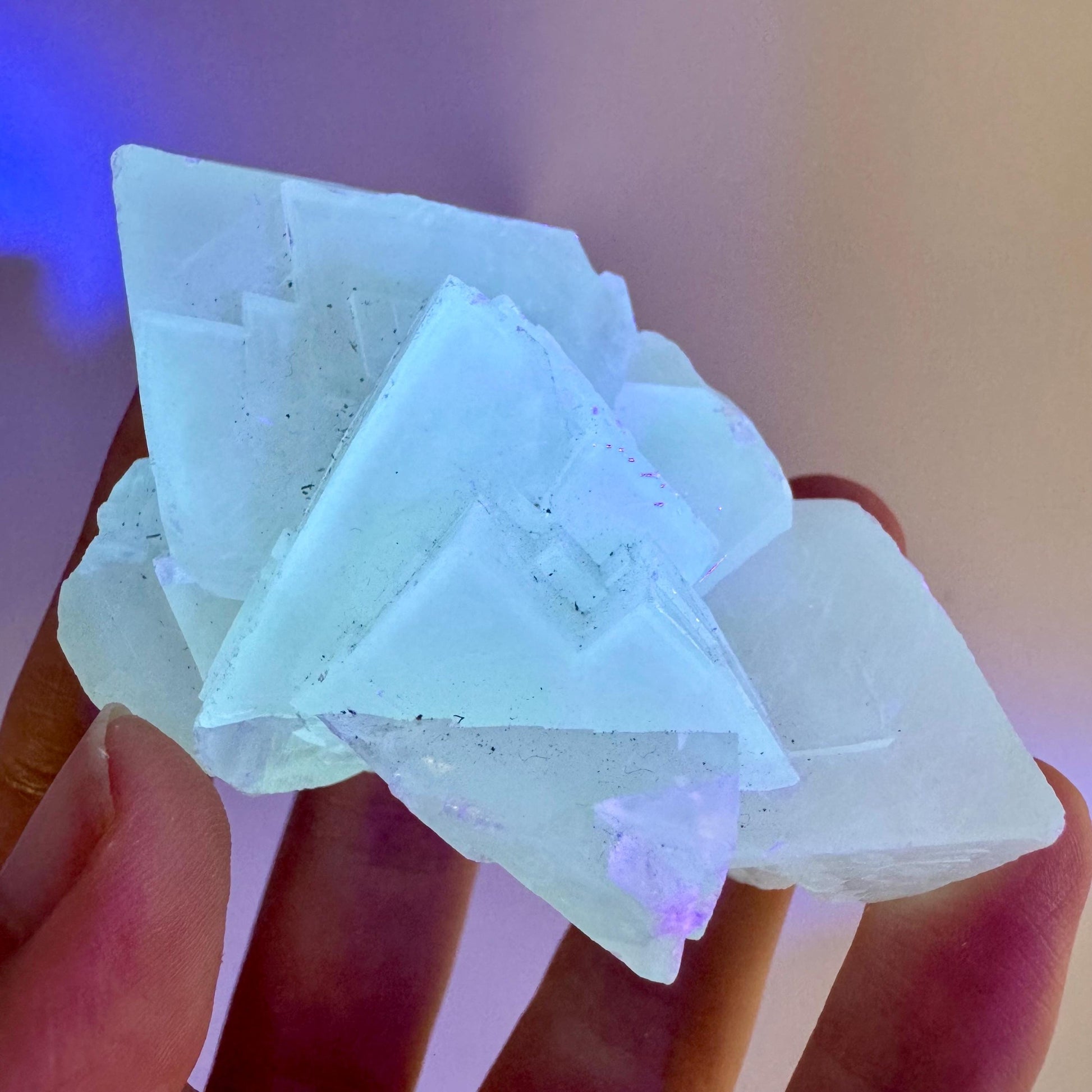 Fluorescent Calcite | UV-reactive raw crystal cluster, natural mineral specimen
