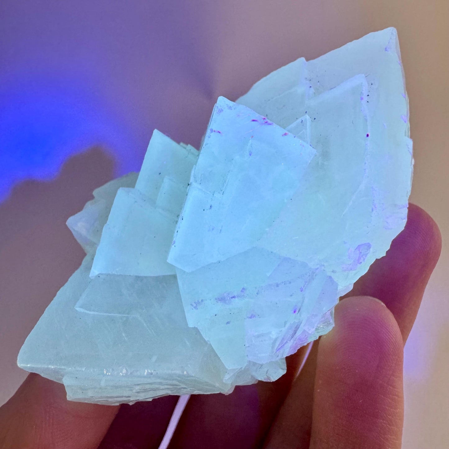 Fluorescent Calcite | UV-reactive raw crystal cluster, natural mineral specimen