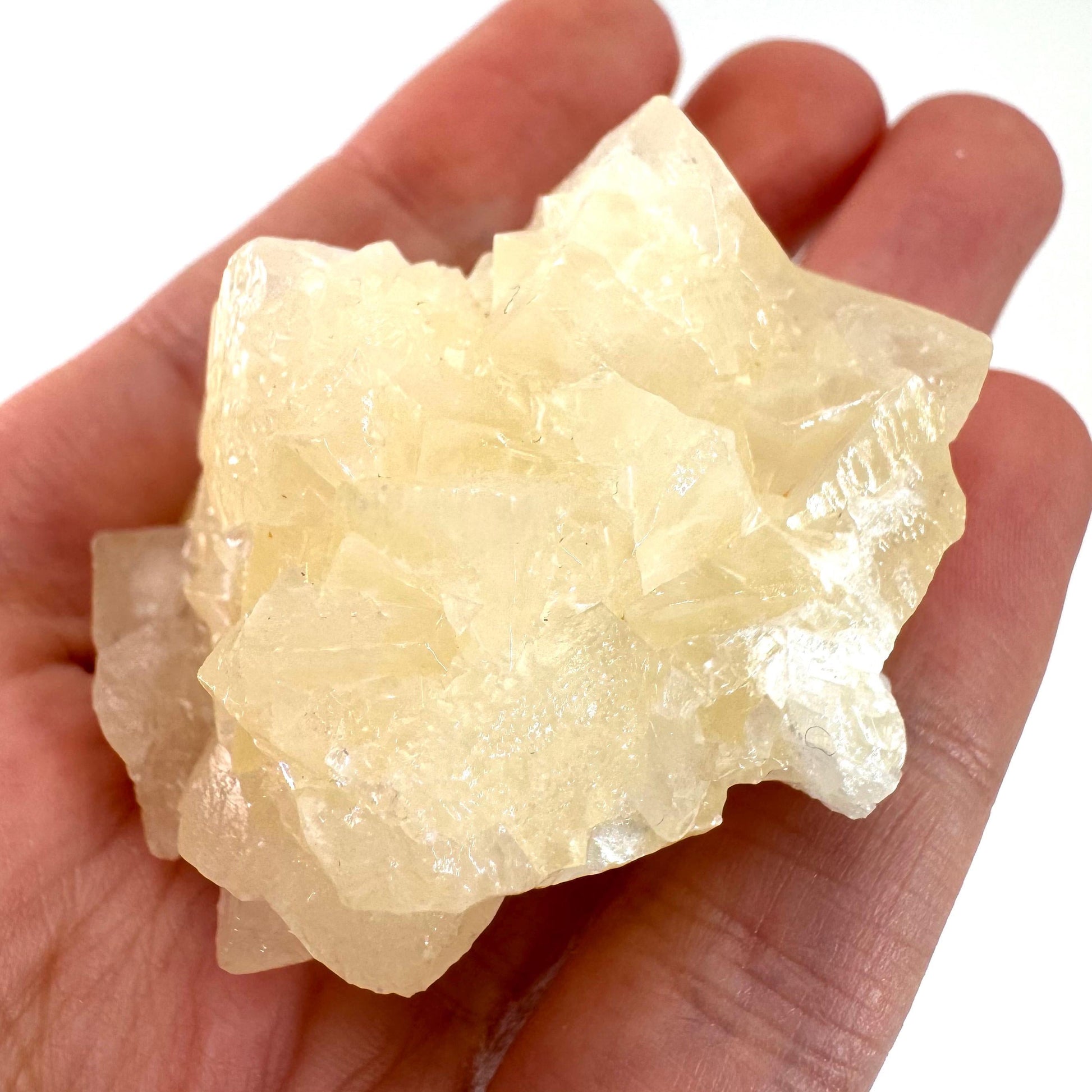 Fluorescent Calcite | UV-reactive raw crystal cluster, natural mineral specimen