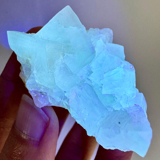 Fluorescent Calcite | UV-reactive raw crystal cluster, natural mineral specimen