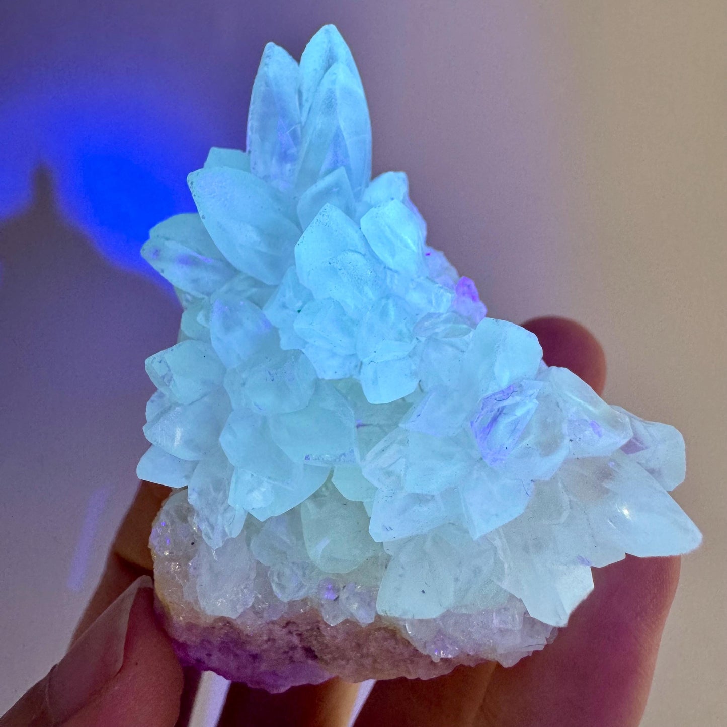 Fluorescent Calcite | UV-reactive raw crystal cluster, natural mineral specimen