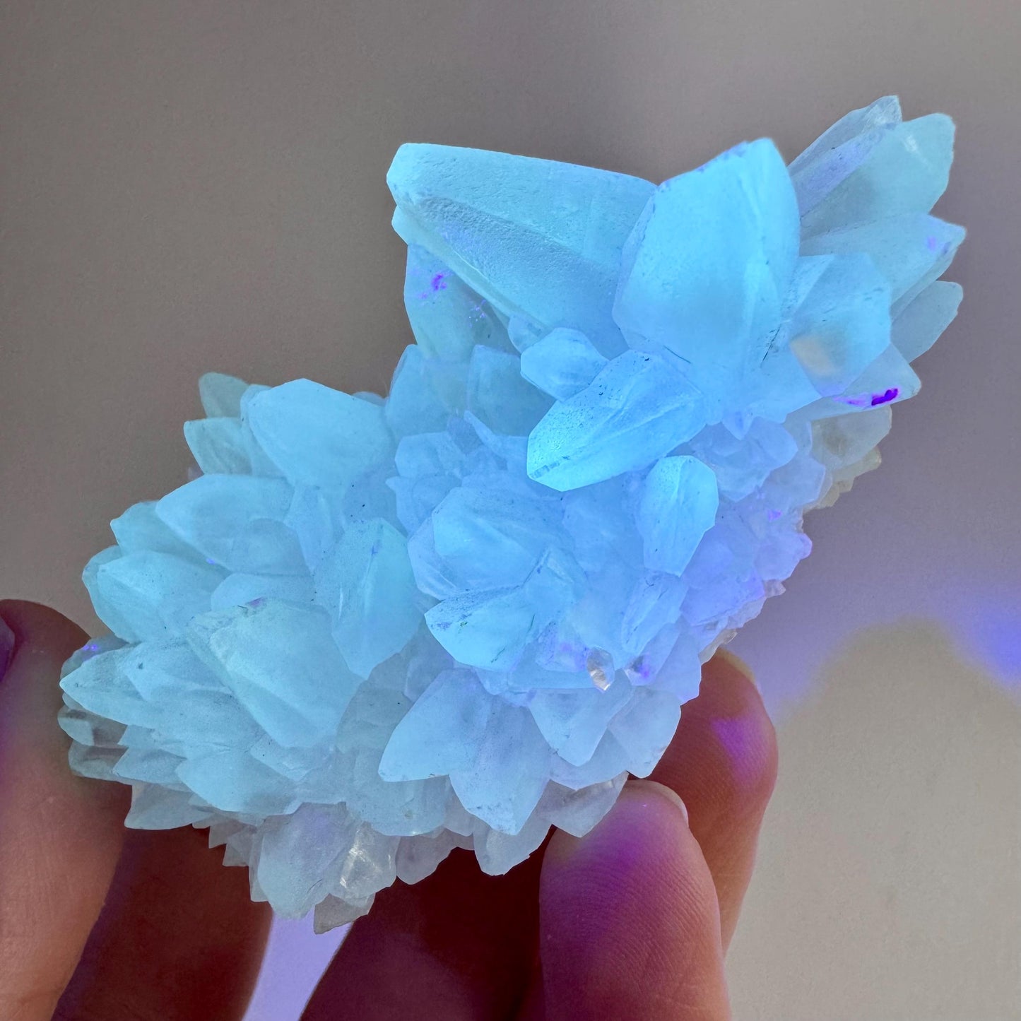 Fluorescent Calcite | UV-reactive raw crystal cluster, natural mineral specimen