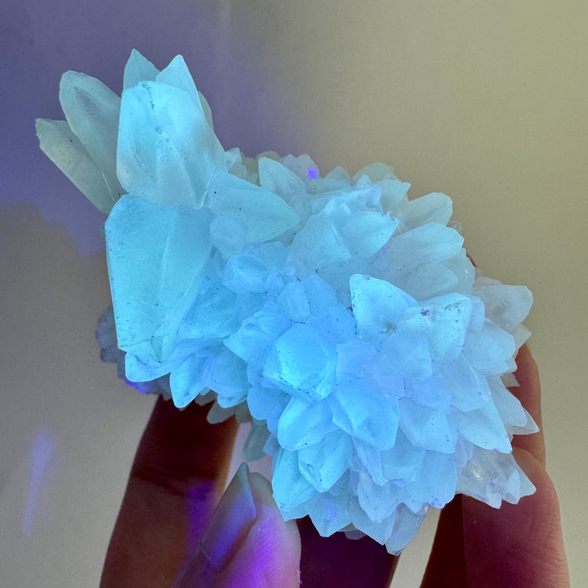 Fluorescent Calcite | UV-reactive raw crystal cluster, natural mineral specimen