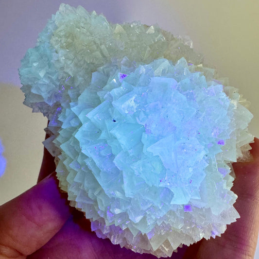 Fluorescent Calcite | UV-reactive raw crystal cluster, natural mineral specimen