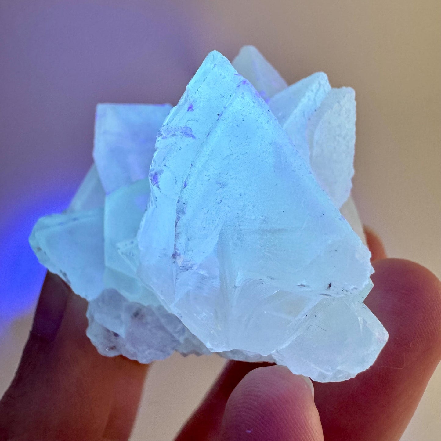 Fluorescent Calcite | UV-reactive raw crystal cluster, natural mineral specimen
