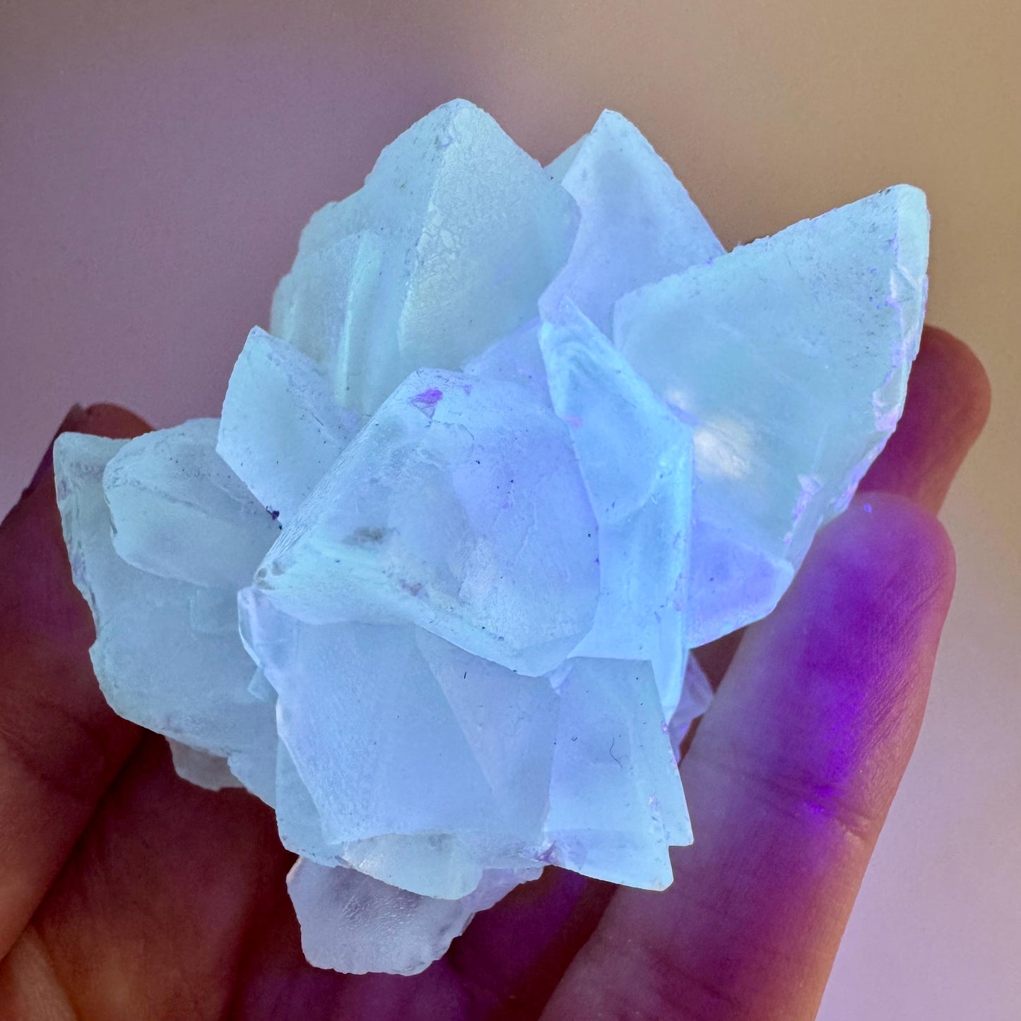 Fluorescent Calcite | UV-reactive raw crystal cluster, natural mineral specimen
