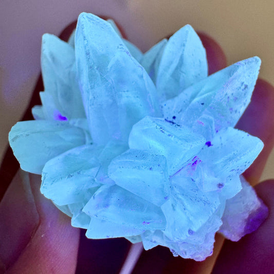 Fluorescent Calcite | UV-reactive raw crystal cluster, natural mineral specimen