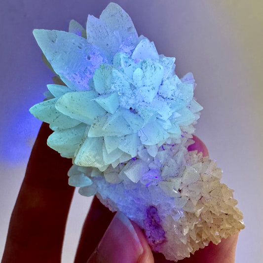 Fluorescent Calcite | UV-reactive raw crystal cluster, natural mineral specimen