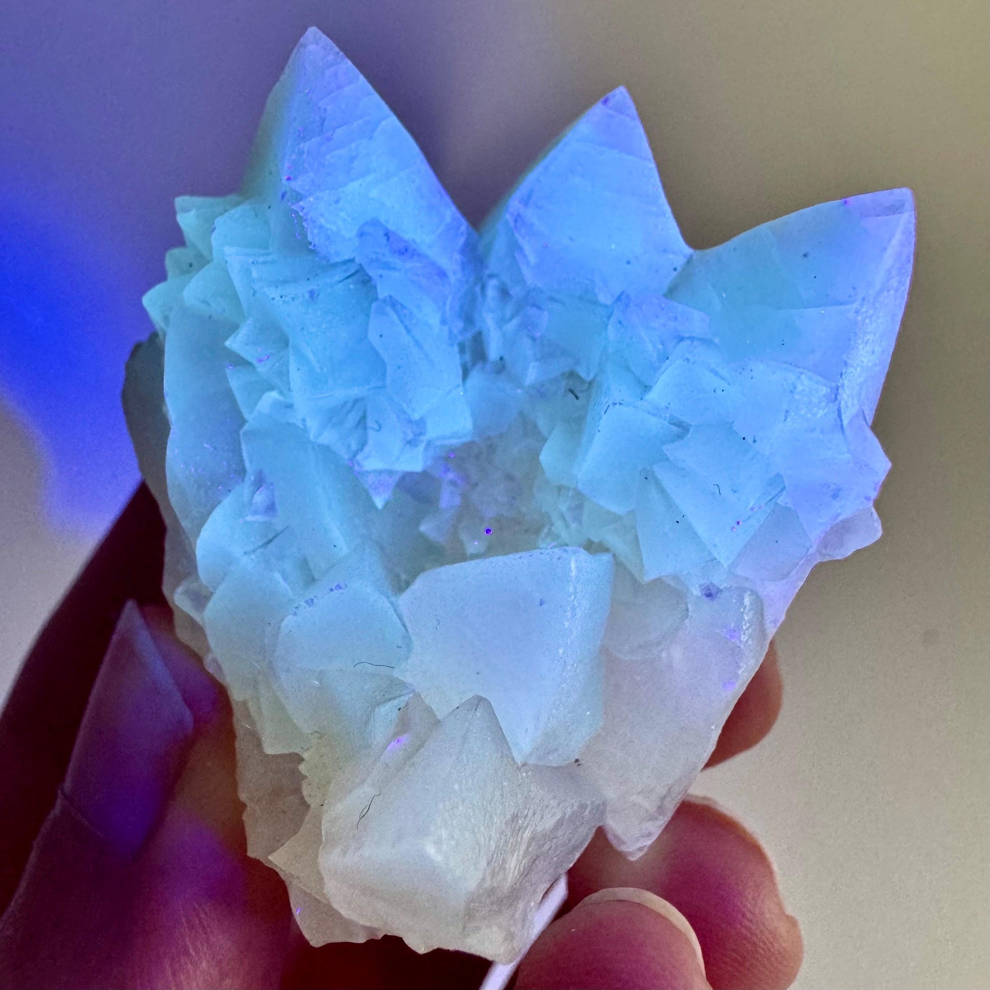 Fluorescent Calcite | UV-reactive raw crystal cluster, natural mineral specimen