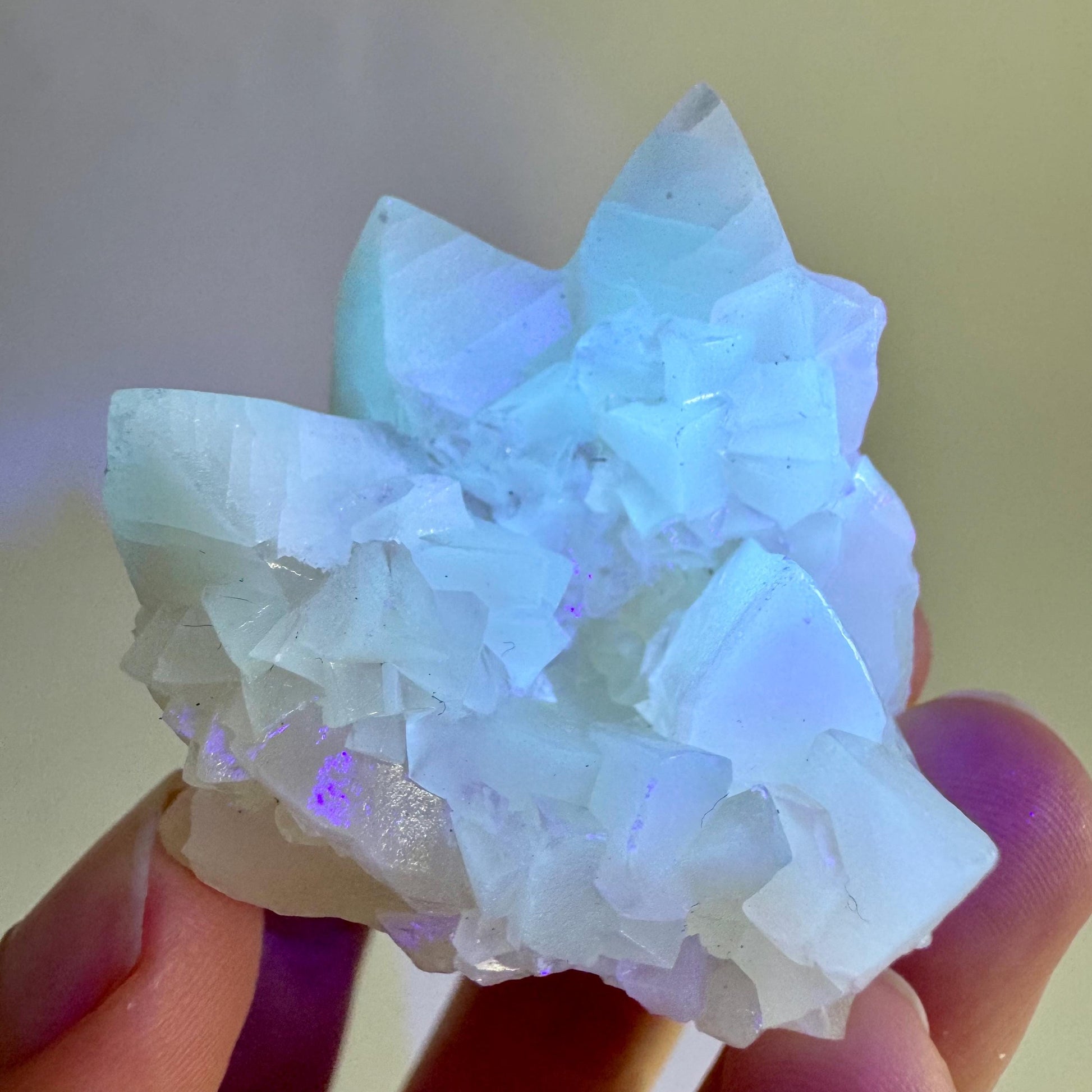 Fluorescent Calcite | UV-reactive raw crystal cluster, natural mineral specimen