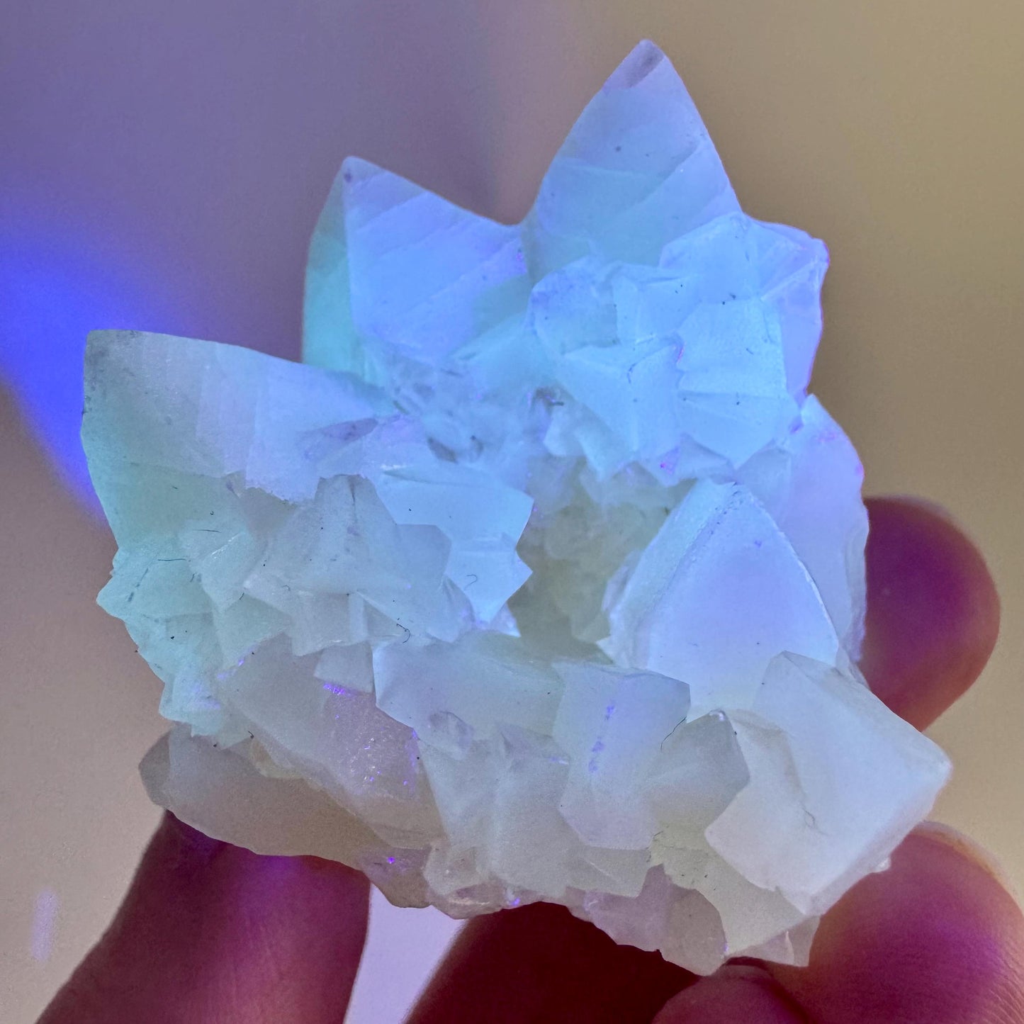 Fluorescent Calcite | UV-reactive raw crystal cluster, natural mineral specimen