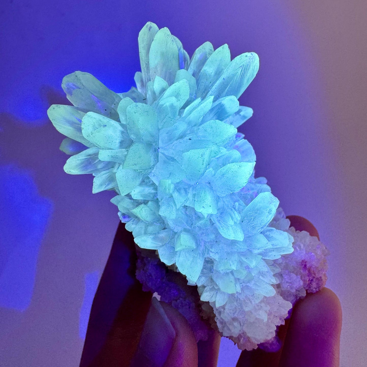 Fluorescent Calcite | UV-reactive raw crystal cluster, natural mineral specimen