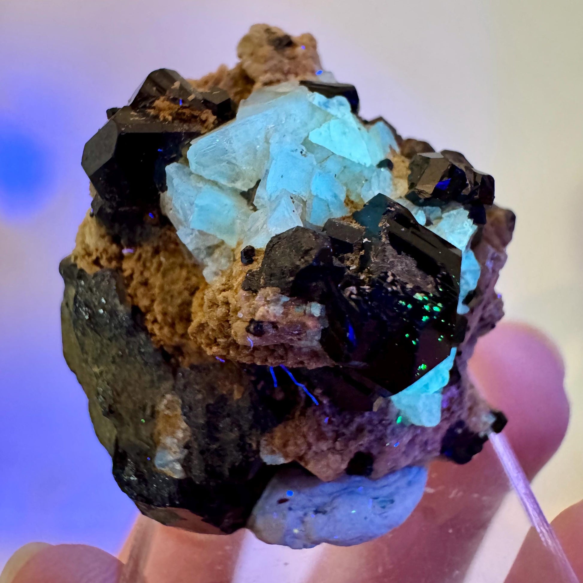 Chlorophane Fluorite w/ Black Tourmaline | natural crystal, rare mineral specimen from Erongo, Namibia