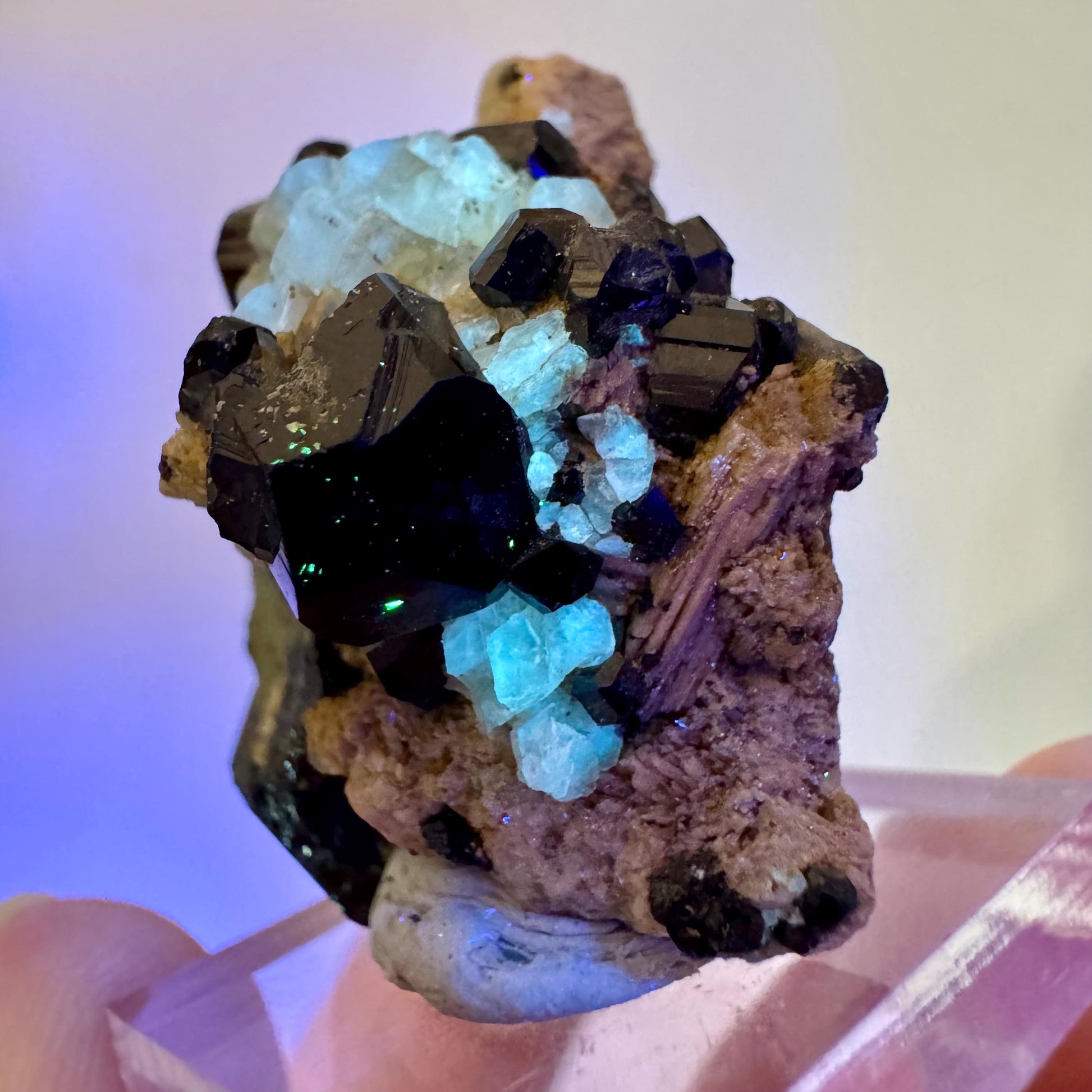 Chlorophane Fluorite w/ Black Tourmaline | natural crystal, rare mineral specimen from Erongo, Namibia