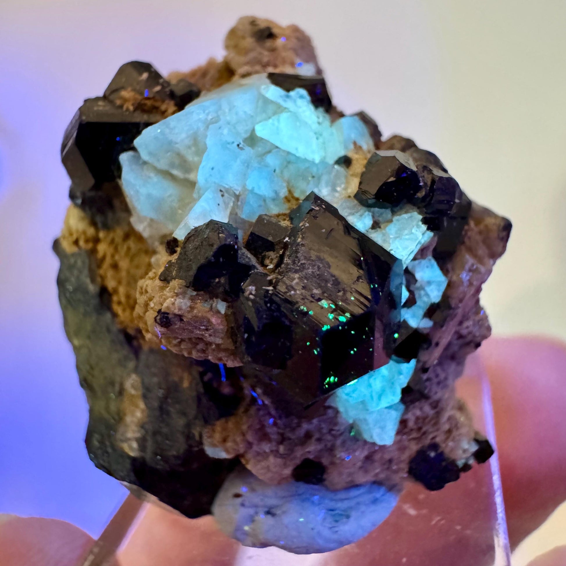Chlorophane Fluorite w/ Black Tourmaline | natural crystal, rare mineral specimen from Erongo, Namibia