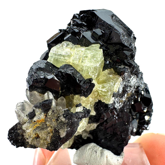 Chlorophane Fluorite w/ Black Tourmaline & Hyalite Opal | natural crystal, rare mineral specimen from Erongo, Namibia