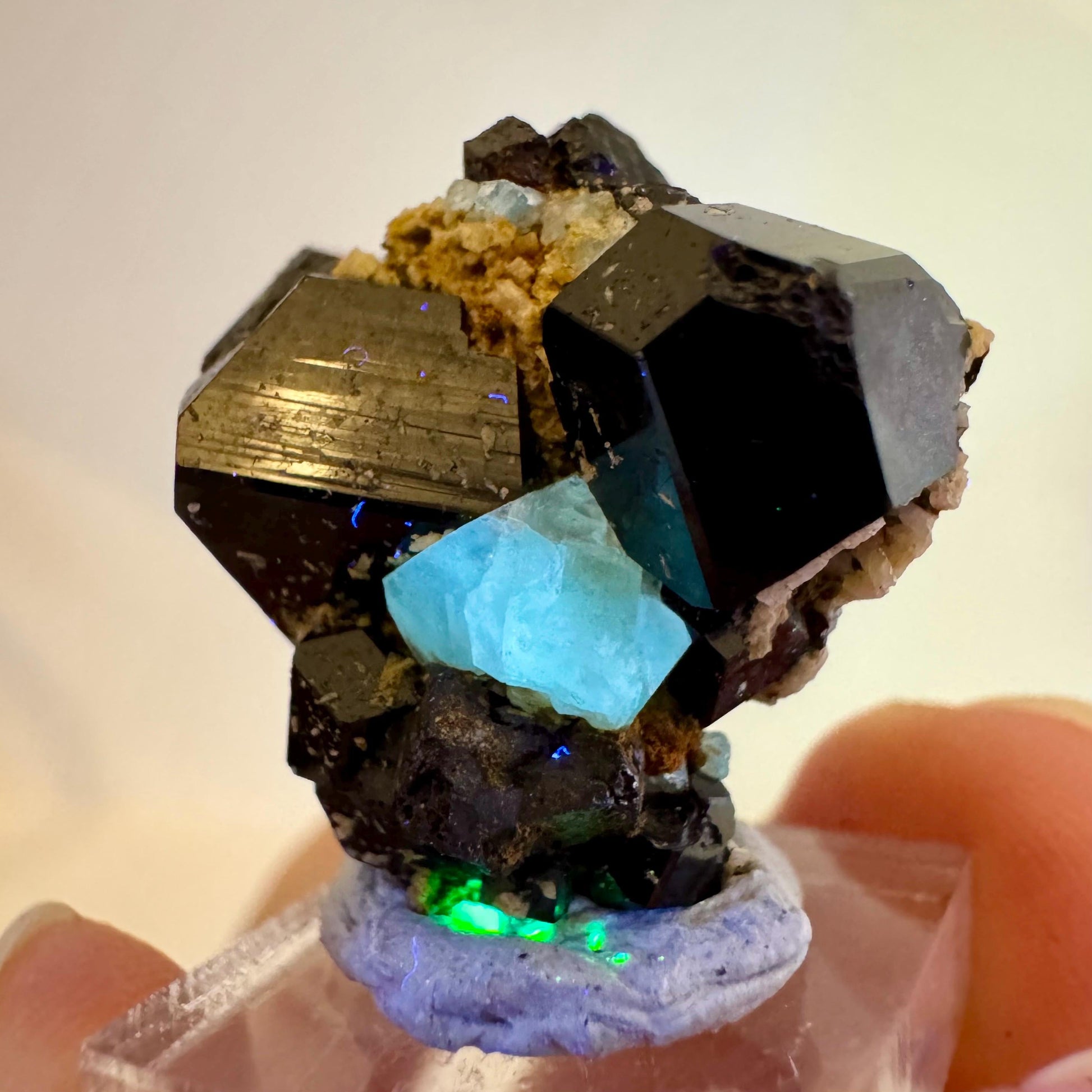 Chlorophane Fluorite w/ Black Tourmaline | natural crystal, rare mineral specimen from Erongo, Namibia