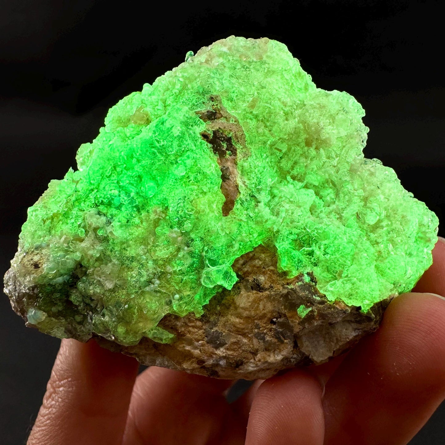 UV Reactive Hyalite Opal on Smoky Quartz | Fluorescent Mineral Specimen from Namibia